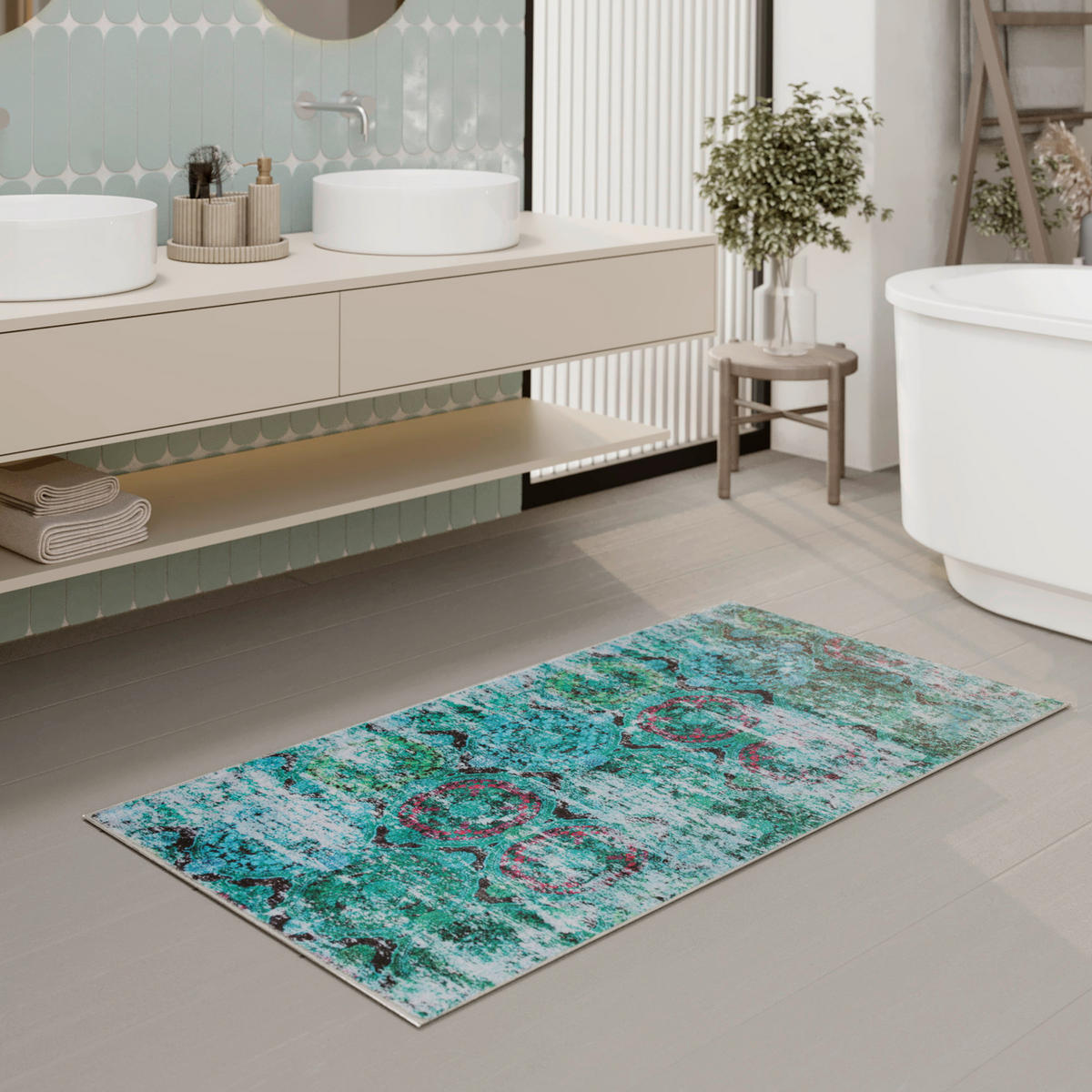 BADTEPPICH Grün 55/65 cm  - Grün, Basics, Kunststoff/Textil (55/65cm) - WECON HOME BASIC