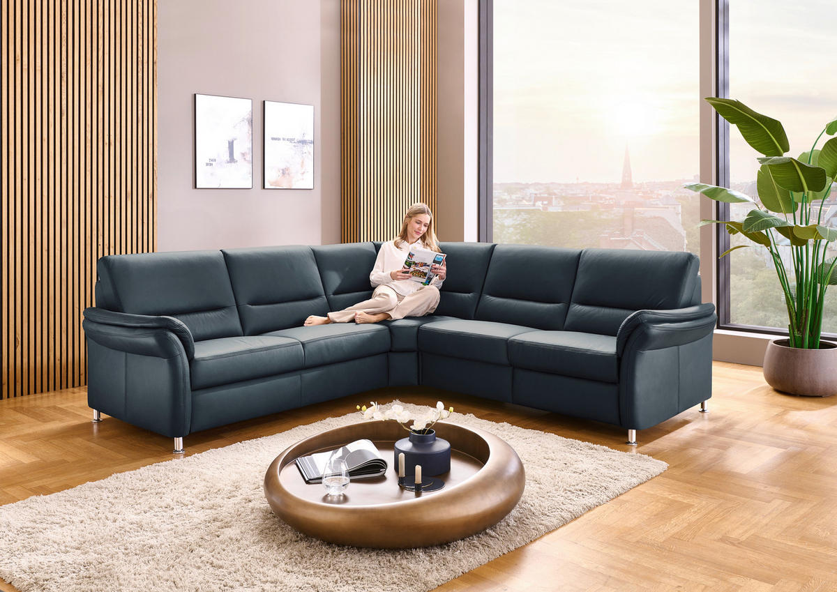 ECKSOFA Beldomo Premium Blaugrau Echtleder  - Blaugrau/Alufarben, KONVENTIONELL, Leder/Metall (262/262cm) - Beldomo Premium