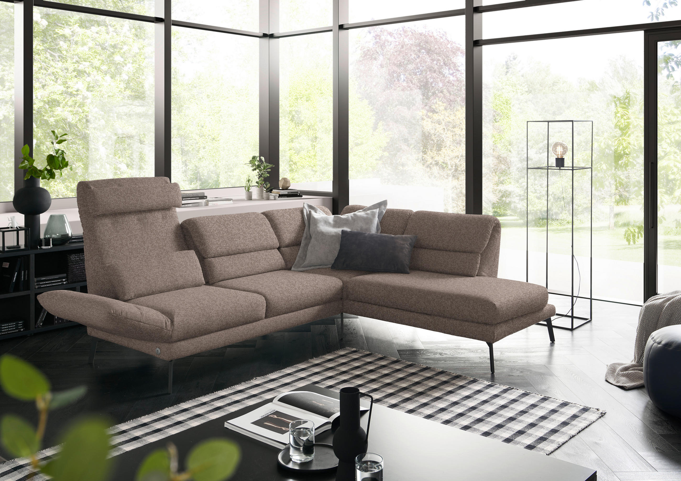 ECKSOFA in Flachgewebe Taupe  - Taupe/Schwarz, Design, Textil/Metall (256-363/212-253cm) - Dieter Knoll