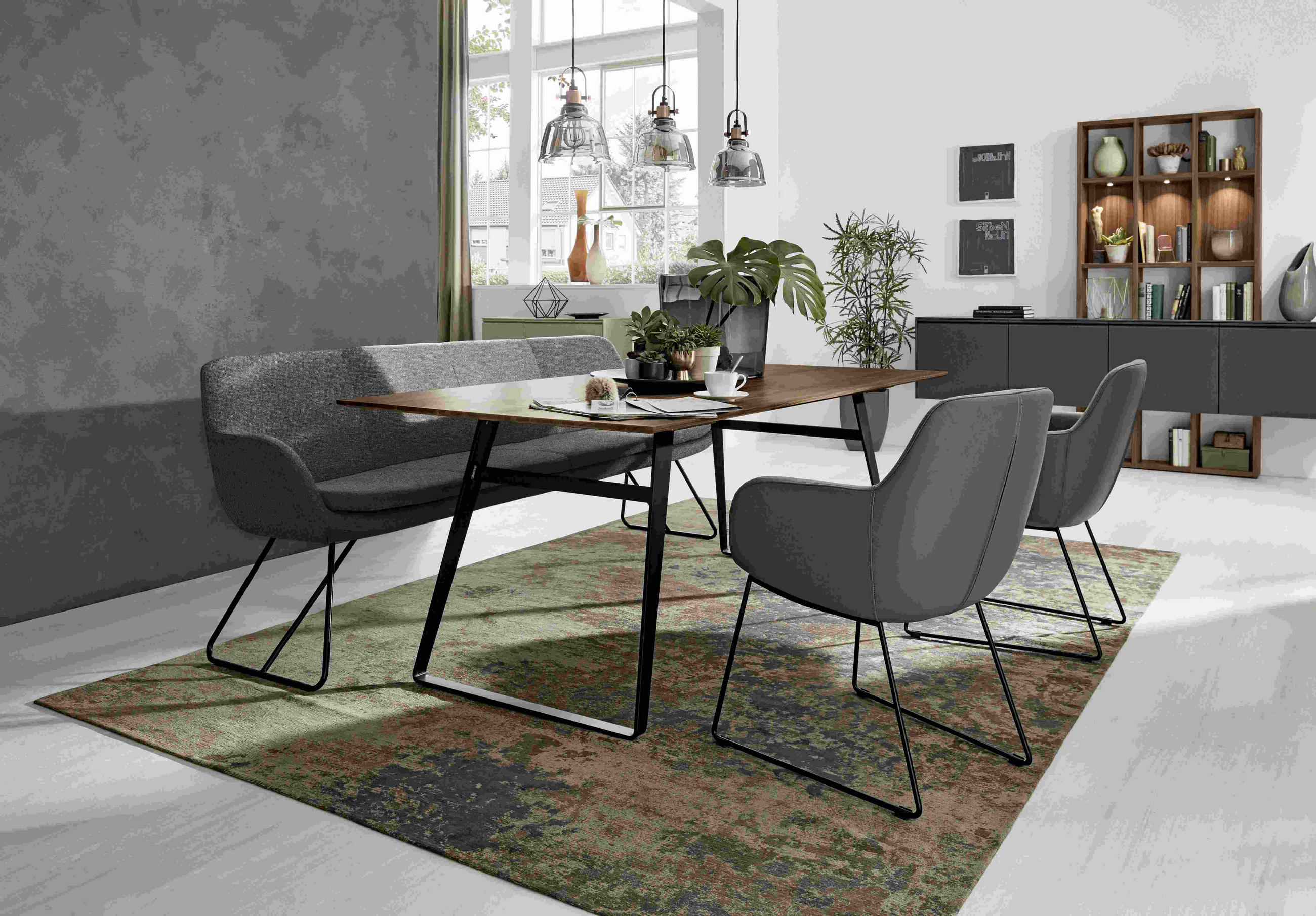 SITZBANK 220/87/65 cm Webstoff Anthrazit Metall  - Anthrazit/Schwarz, Design, Textil/Metall (220/87/65cm) - Musterring