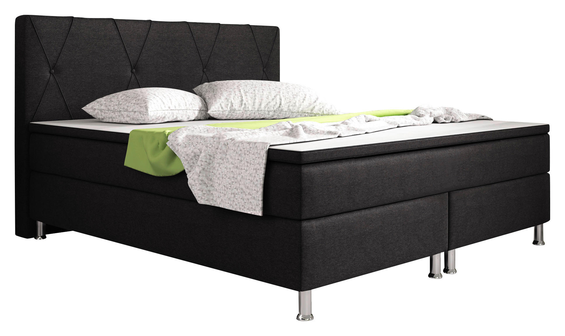 BOXSPRINGBETT 180/200 cm  in Schwarz  - Silberfarben/Schwarz, KONVENTIONELL, Textil/Metall (180/200cm) - MID.YOU