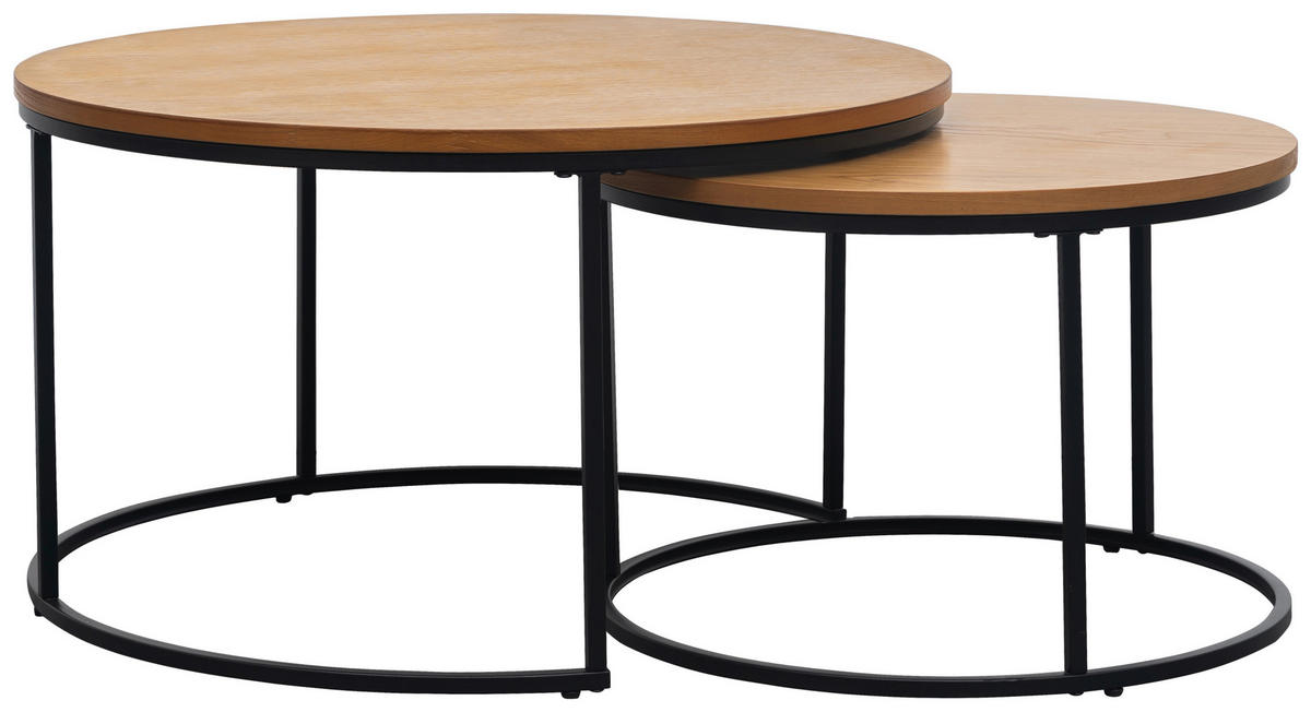 SET DE MĂSUȚE SUPRAPUSE in metal, material pe bază de lemn   - culoare lemn stejar/negru, Modern, metal/material pe bază de lemn (80/60/45/45/80/60cm) - MID.YOU