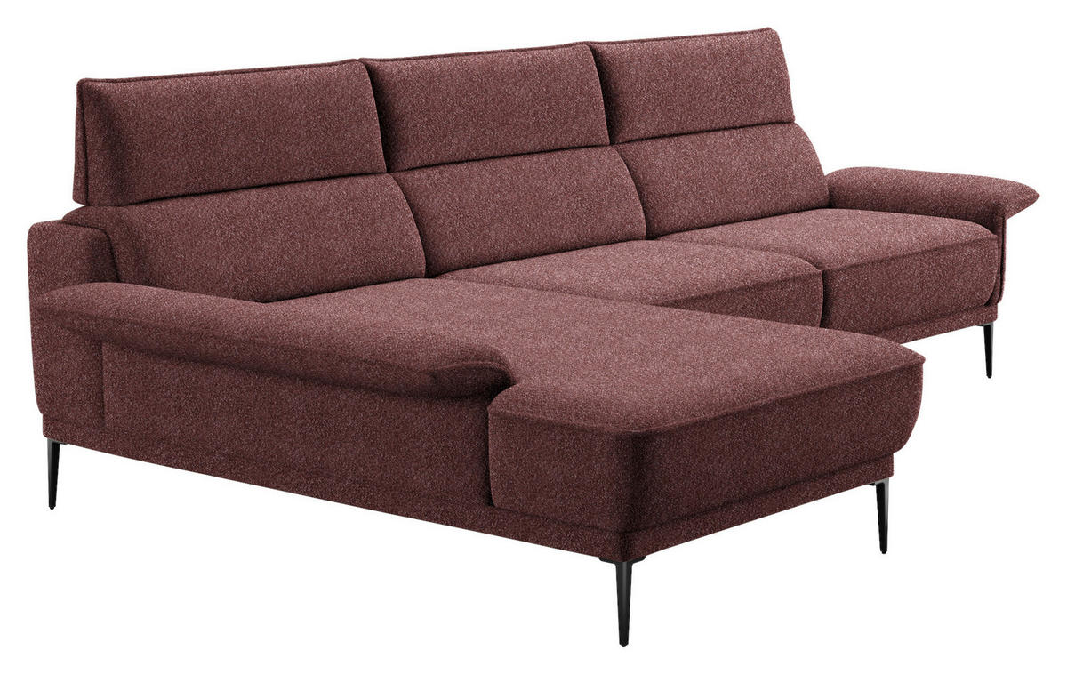 ECKSOFA in Bouclé Bordeaux  - Bordeaux/Schwarz, Modern, Textil/Metall (186/330cm) - Johann Jakob