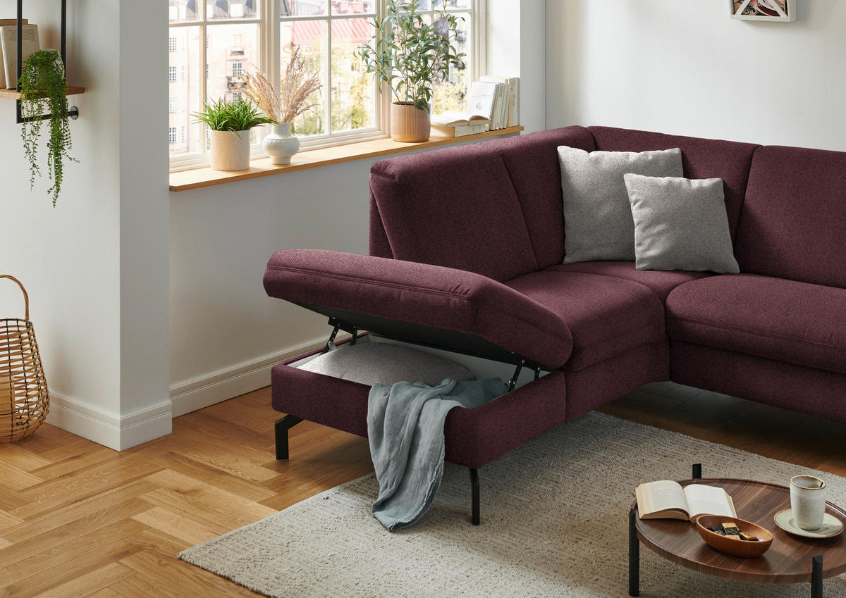 ECKSOFA in Flachgewebe Weinrot  190/241 cm  - Weinrot/Schwarz, KONVENTIONELL, Textil/Metall (190/241cm) - Beldomo Comfort
