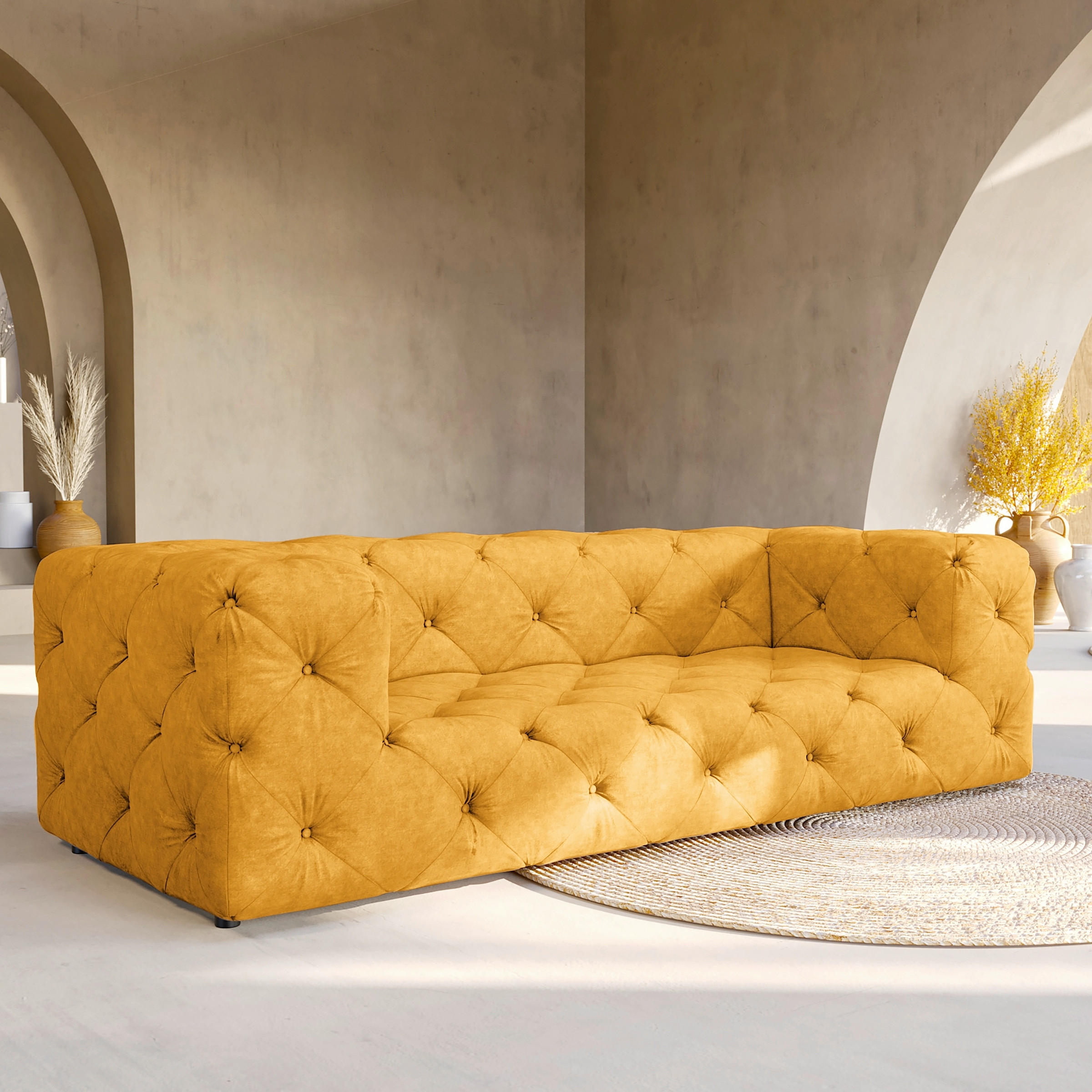 3-SITZER-SOFA Mikrofaser Senfgelb  - Senfgelb/Schwarz, Design, Kunststoff/Textil (230/71/100cm) - P & B