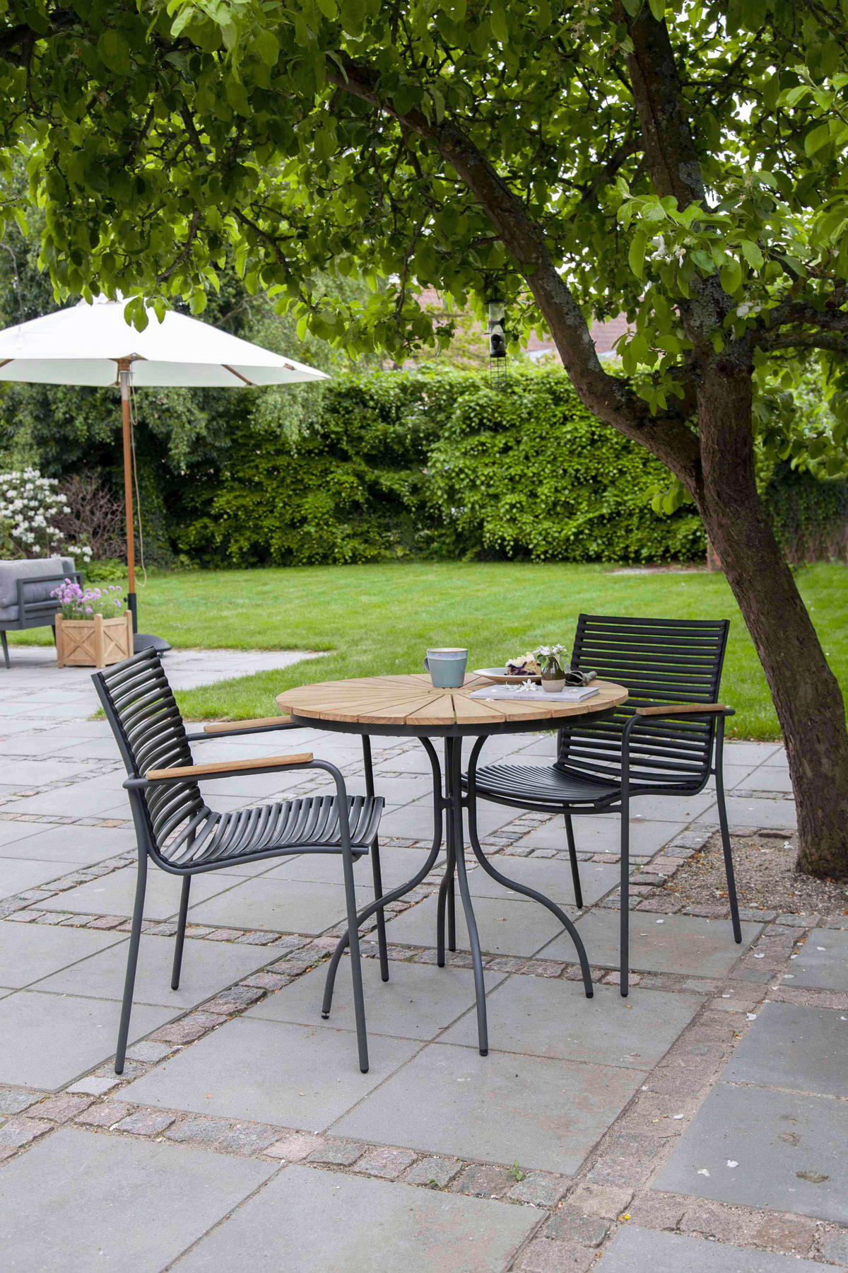 STAPELSTUHL Teakfarben, Schwarz, Anthrazit  - Anthrazit/Schwarz, KONVENTIONELL, Holz/Kunststoff (60/84/56cm) - Gardenson