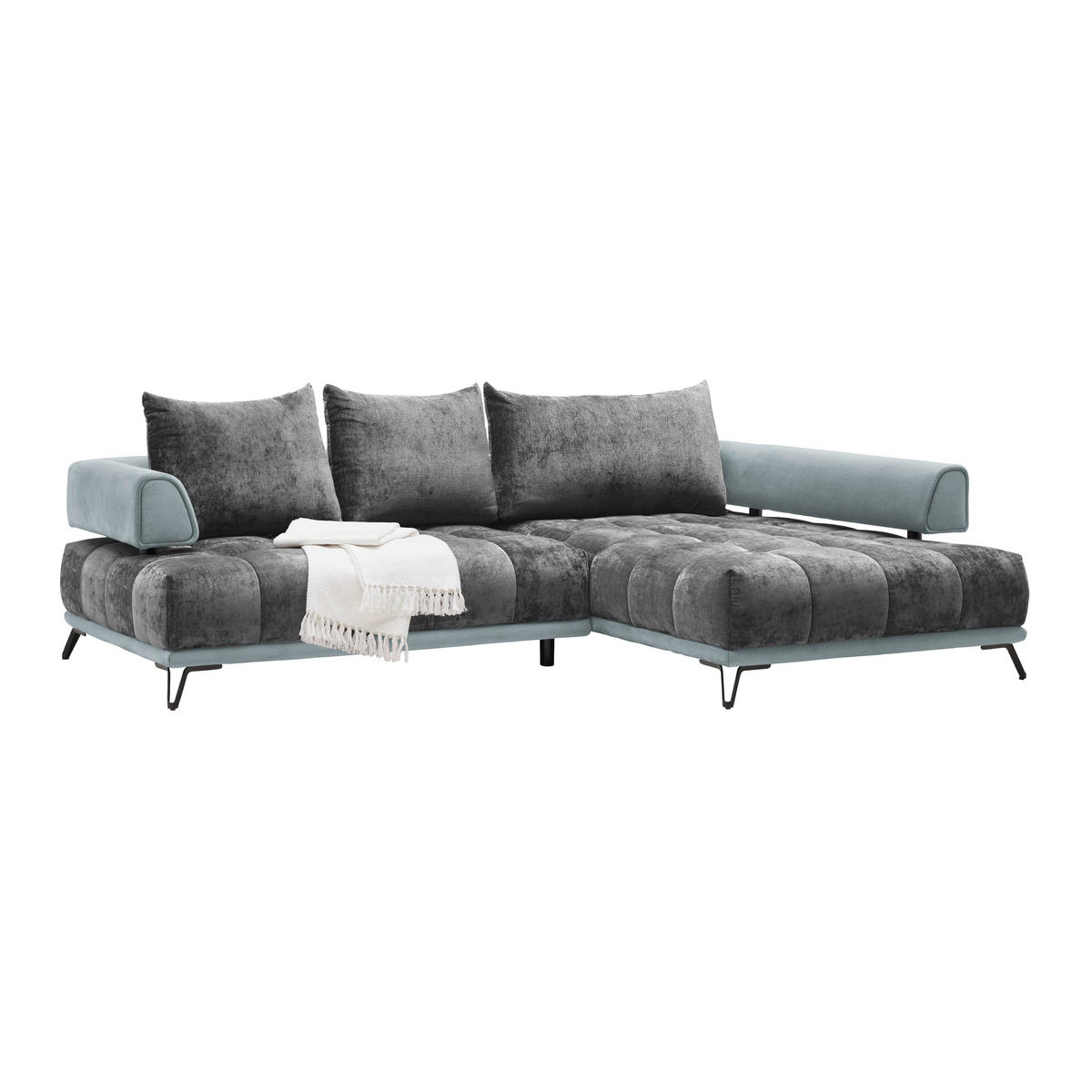 HÖRNSOFFA i mörkgrå  - mörkgrå/silver, Modern, metall/textil (262/67-87/184cm) - MID.YOU