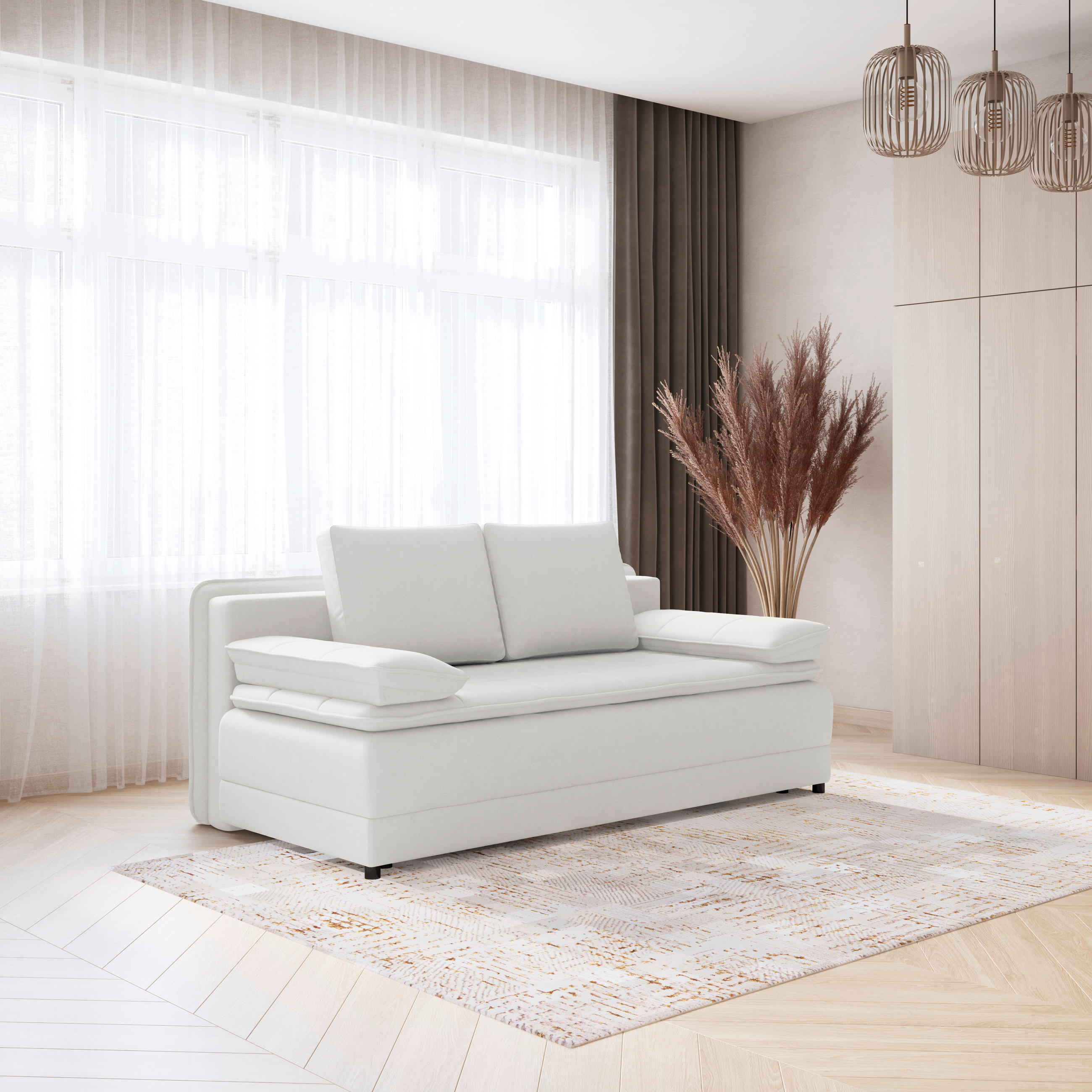 BÄDDSOFFA i vävt tyg vit  - vit/svart, Modern, textil/plast (202/73-92/105cm) - MID.YOU
