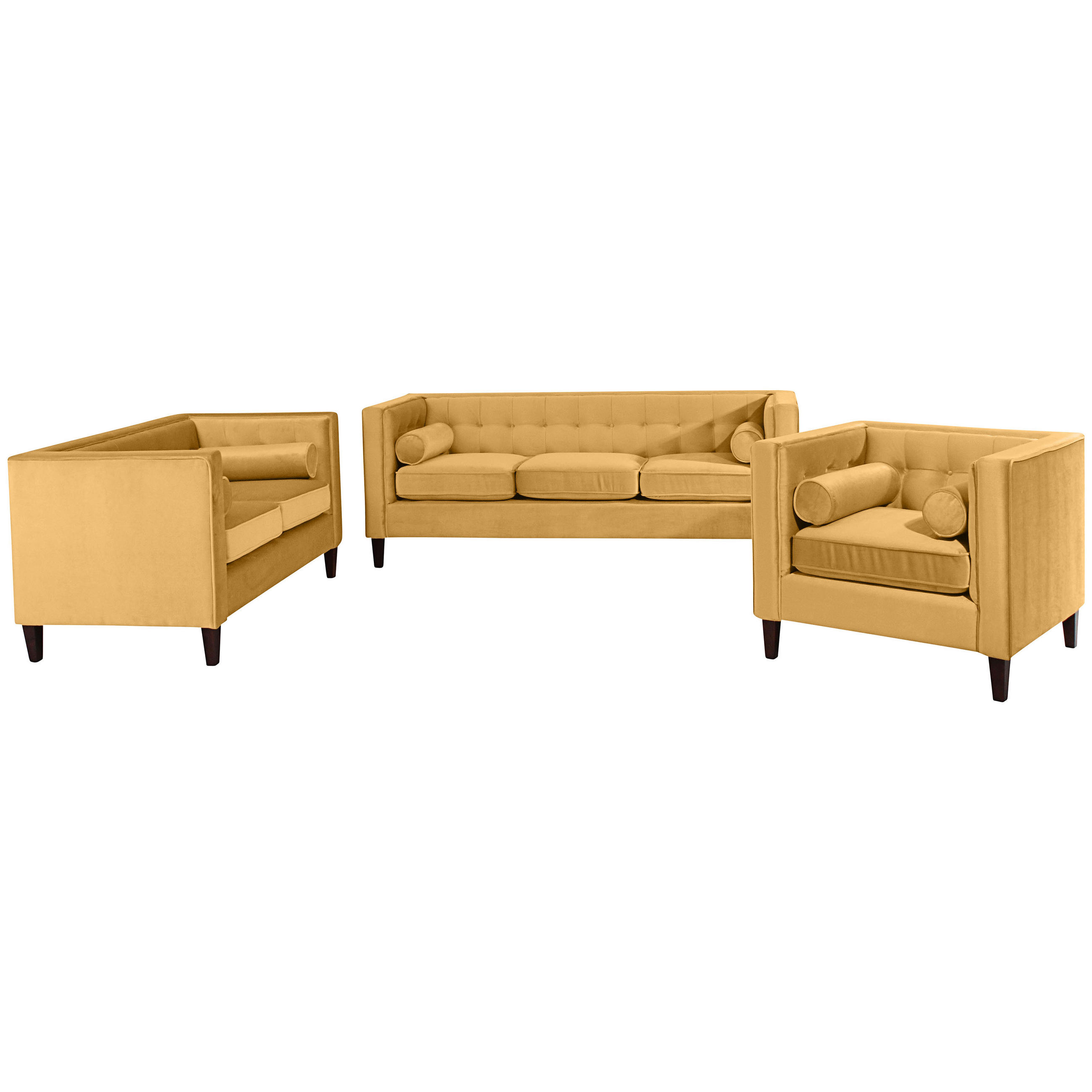 SITZGARNITUR Velours Gelb  - Gelb/Nussbaumfarben, Design, Holz/Textil - Max Winzer