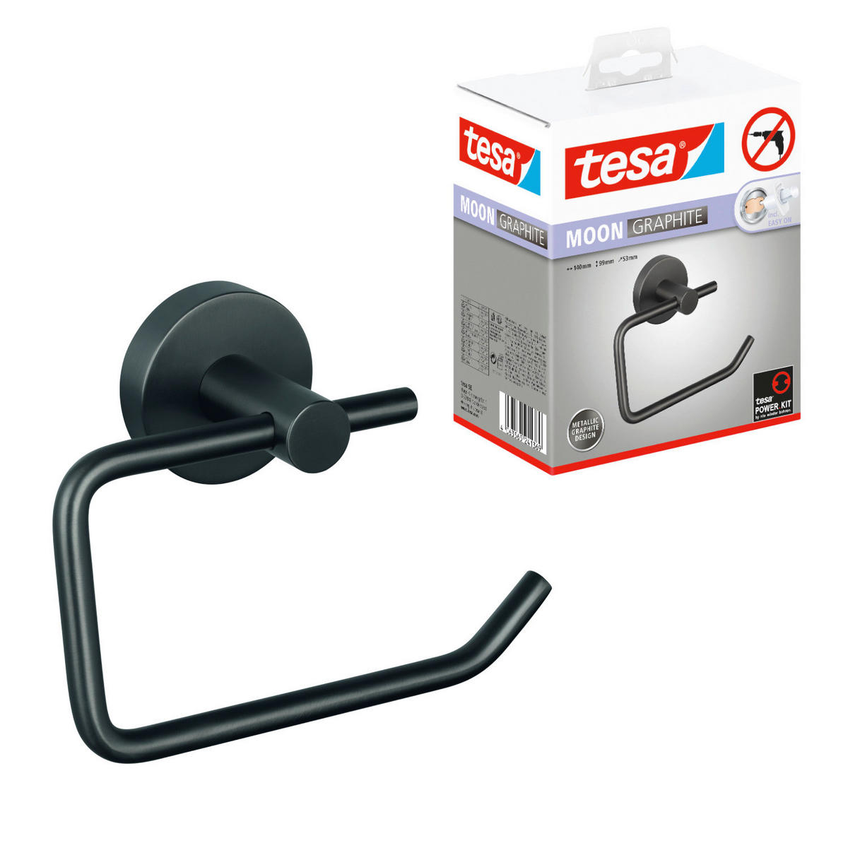 TOILETTENPAPIERHALTER - Graphitfarben, Basics, Metall (14/5,25/9,87cm) - Tesa