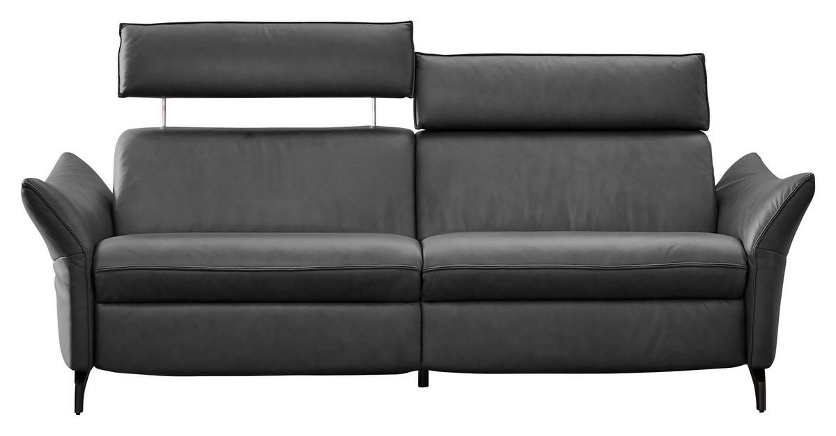 3-SITZER-SOFA Echtleder Dunkelgrau  - Dunkelgrau/Anthrazit, Design, Leder/Metall (224/92/95cm) - Himolla