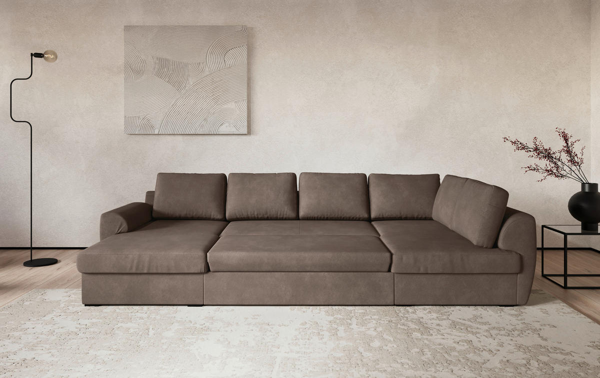 SJEDEĆA GARNITURA tekstil  taupe   - crna/taupe, Trend, tekstil/plastika (154/327/86cm) - MID.YOU