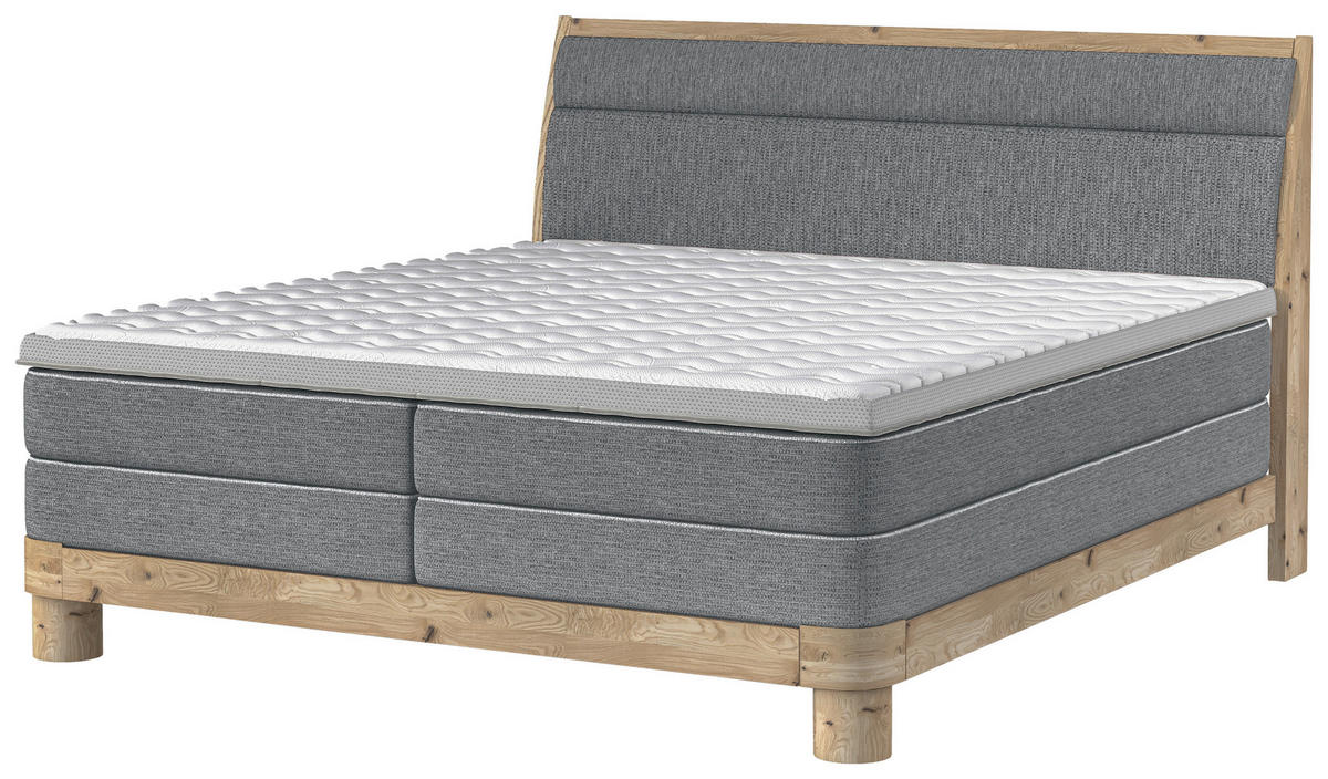 BOXSPRINGBETT 160/200 cm,  in Dunkelgrau, gepolstertes Kopfteil, Topper, Matratzen, H3 + H3 = fest  - Eichefarben/Dunkelgrau, Natur, Holz/Textil (160/200cm) - Valnatura
