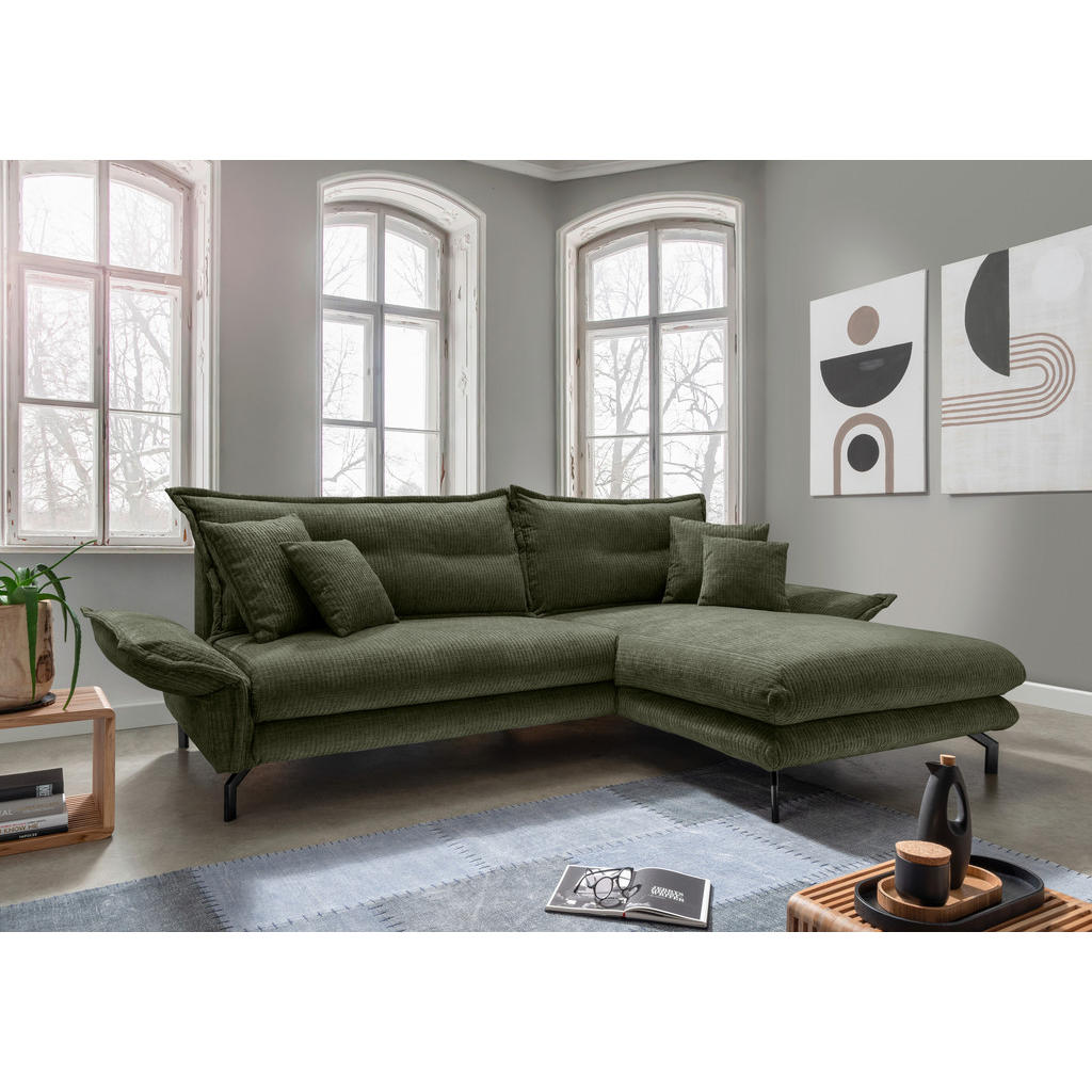 Thumbnail - Livetastic Ecksofa, Olivgrün, Textil, Uni, 4-Sitzer, Füllung: Schaumstoff, L-Form, Ottomane rechts, 255x180 cm, Made in ...
