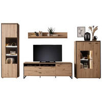 WOHNWAND  359/210/50 cm  in Anthrazit, Eichefarben  - Eichefarben/Anthrazit, Design, Glas/Holzwerkstoff (359/210/50cm) - MID.YOU