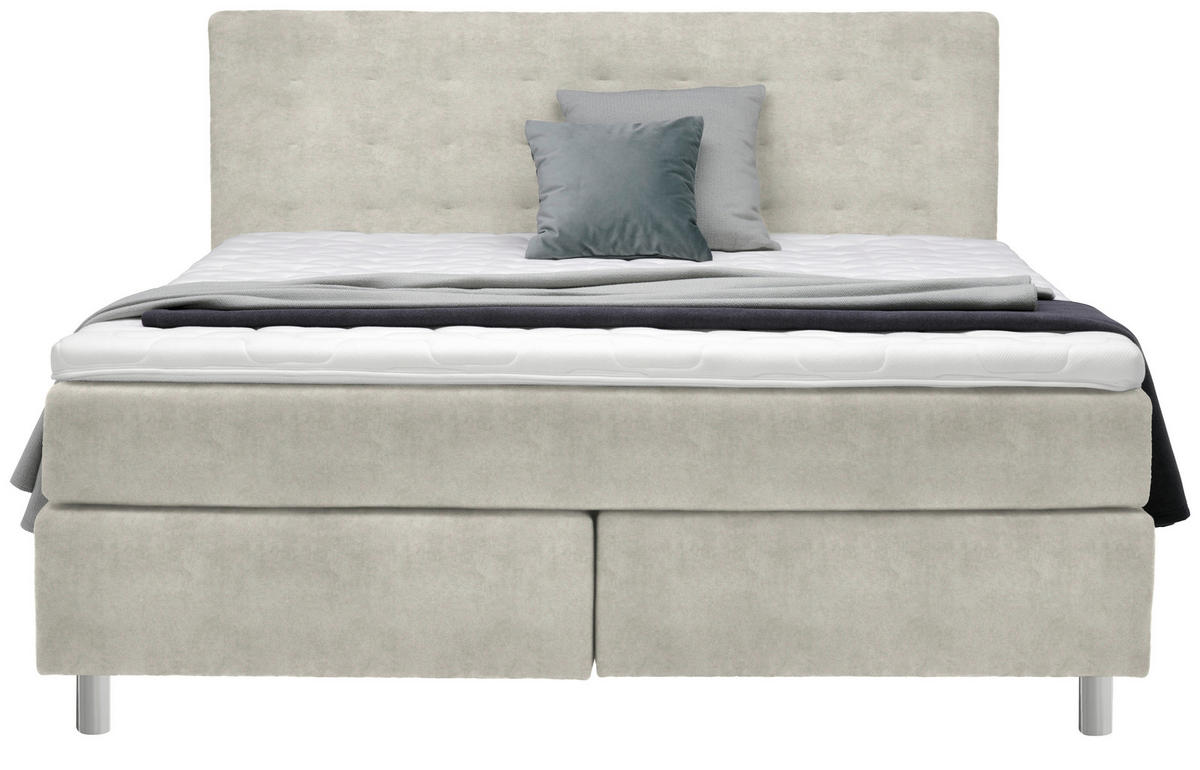 BOXSPRINGBETT 180/200 cm  in Ecru  - Chromfarben/Ecru, Konventionell, Kunststoff/Textil (180/200cm) - Voleo