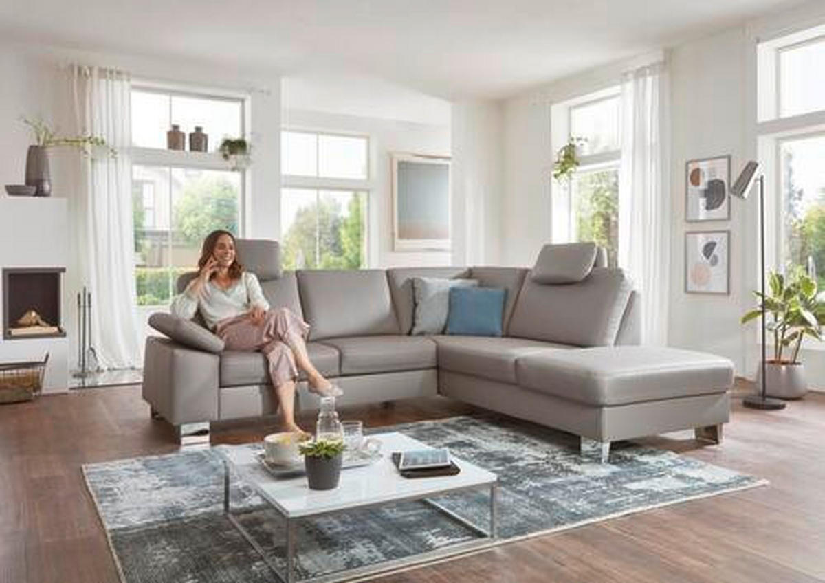 ECKSOFA in Echtleder Hellgrau  248/235 cm  - Beige/Hellgrau, Design, Leder/Metall (248/235cm) - Beldomo Premium