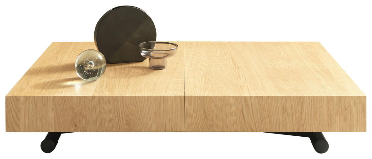 COUCHTISCH/ESSTISCH Eiche furniert, teilmassiv 120-220/80/28-88 cm rechteckig Schwarz, Eichefarben  - Eichefarben/Schwarz, Design, Holz/Metall (120-220/80/28-88cm) - Dieter Knoll