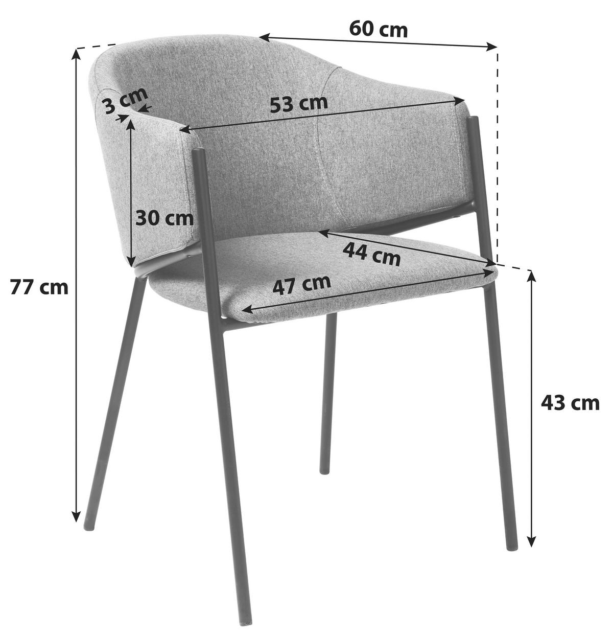 ARMLEHNSTUHL  in Eisen Flachgewebe  - Anthrazit/Schwarz, MODERN, Holz/Textil (53/77/60cm) - MID.YOU