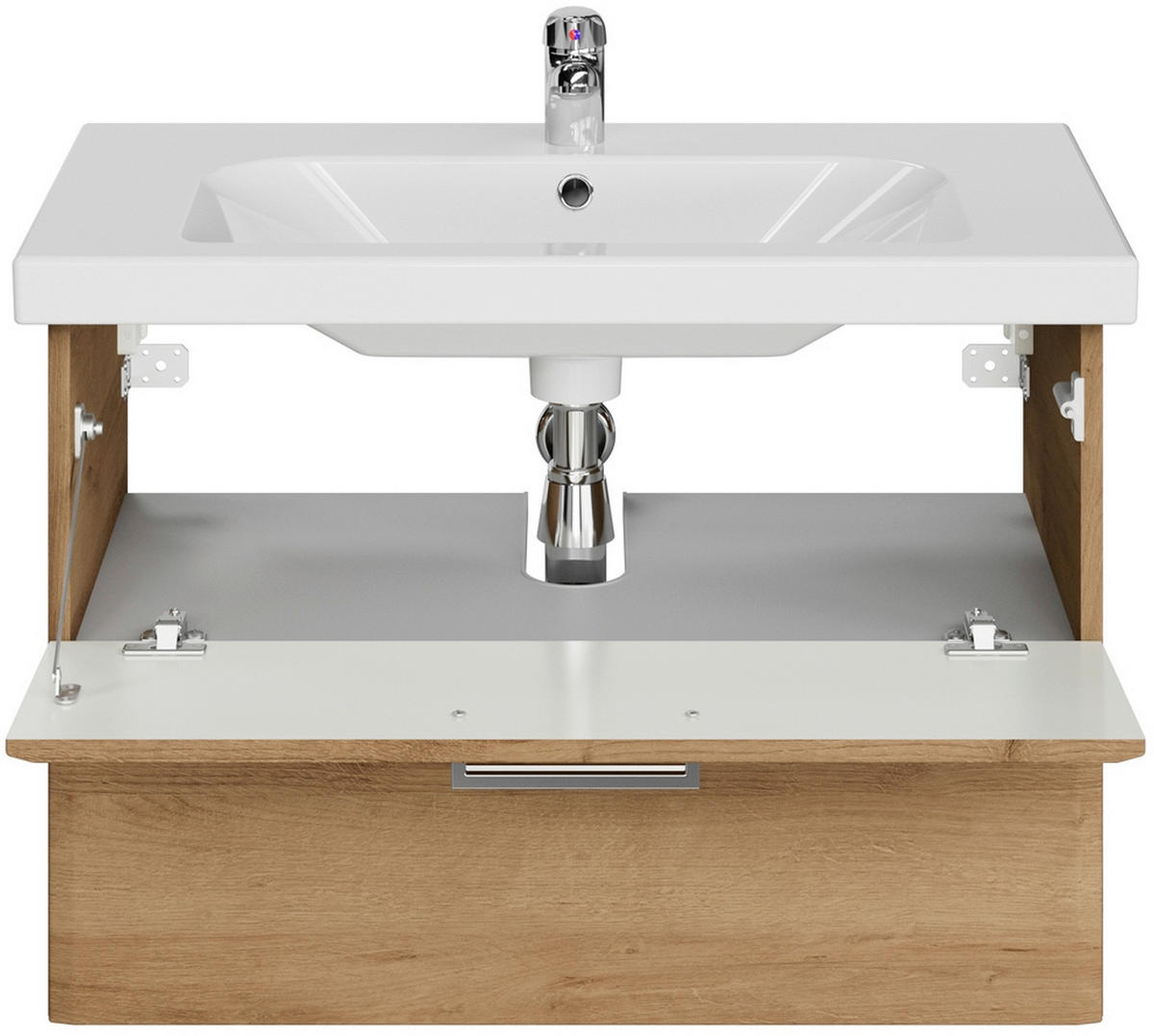 WASCHTISCHKOMBI 82 cm  - Chromfarben/Eichefarben, KONVENTIONELL, Keramik/Holzwerkstoff (82cm) - Xora