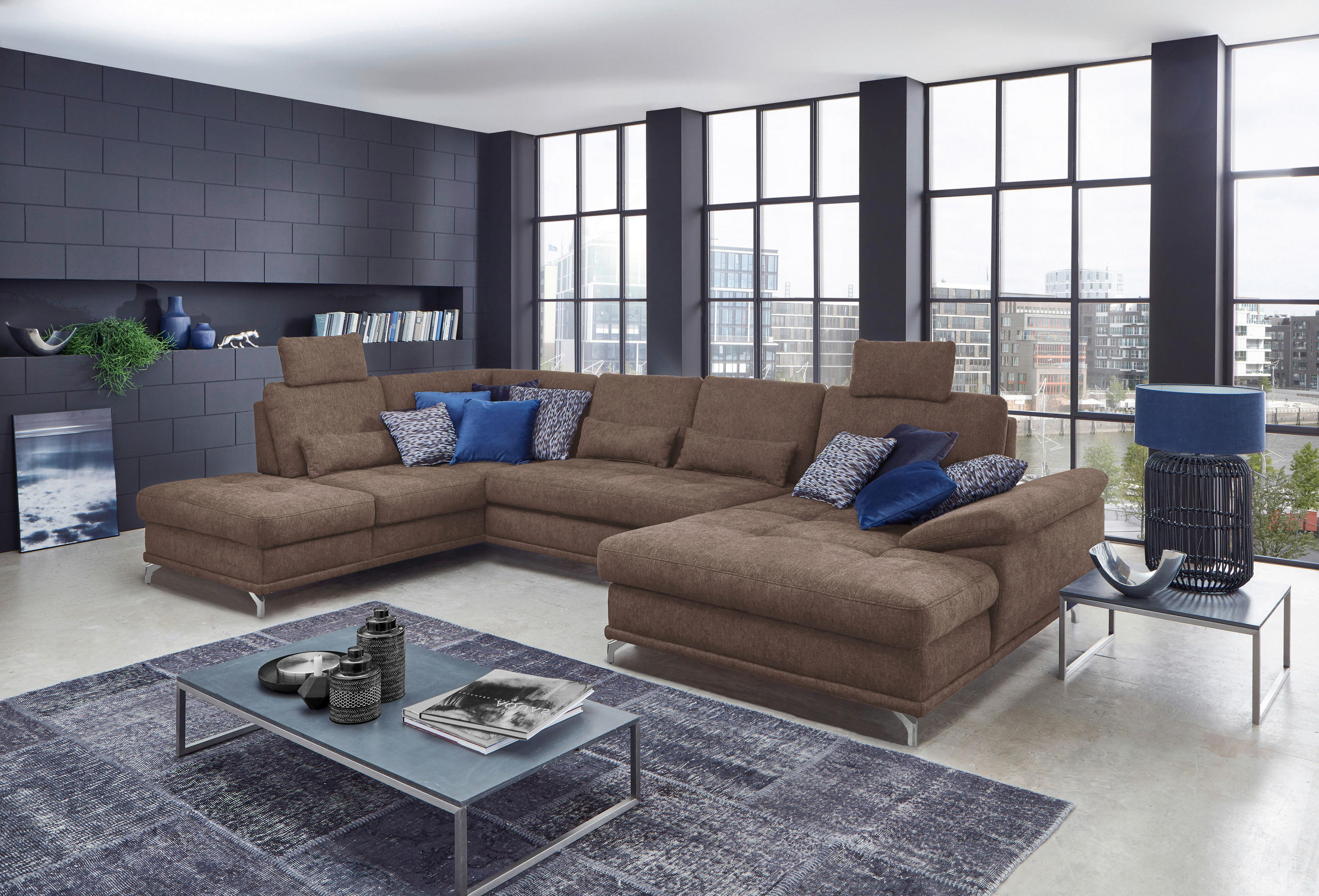 WOHNLANDSCHAFT in Flachgewebe Taupe  - Taupe/Silberfarben, Konventionell, Textil/Metall (223/363/176cm) - Sit & More
