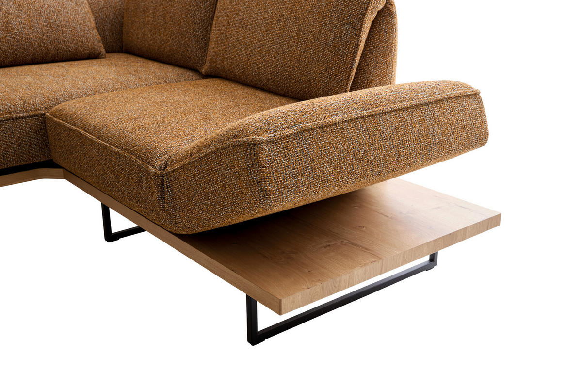 ECKSOFA Dunkelorange Chenille Rücken echt, Armteilverstellung, Relaxfunktion, Drehsitzfunktion  - Dunkelorange/Schwarz, Design, Holz/Textil (252/209cm) - Koinor