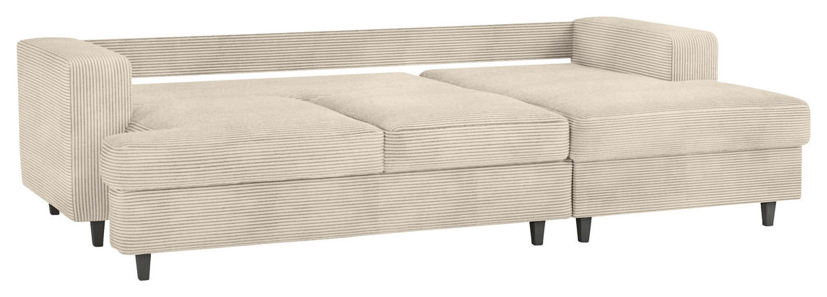 ECKSOFA Beige Cord, Velours  - Beige/Schwarz, Design, Holz/Textil (247/140cm) - MID.YOU