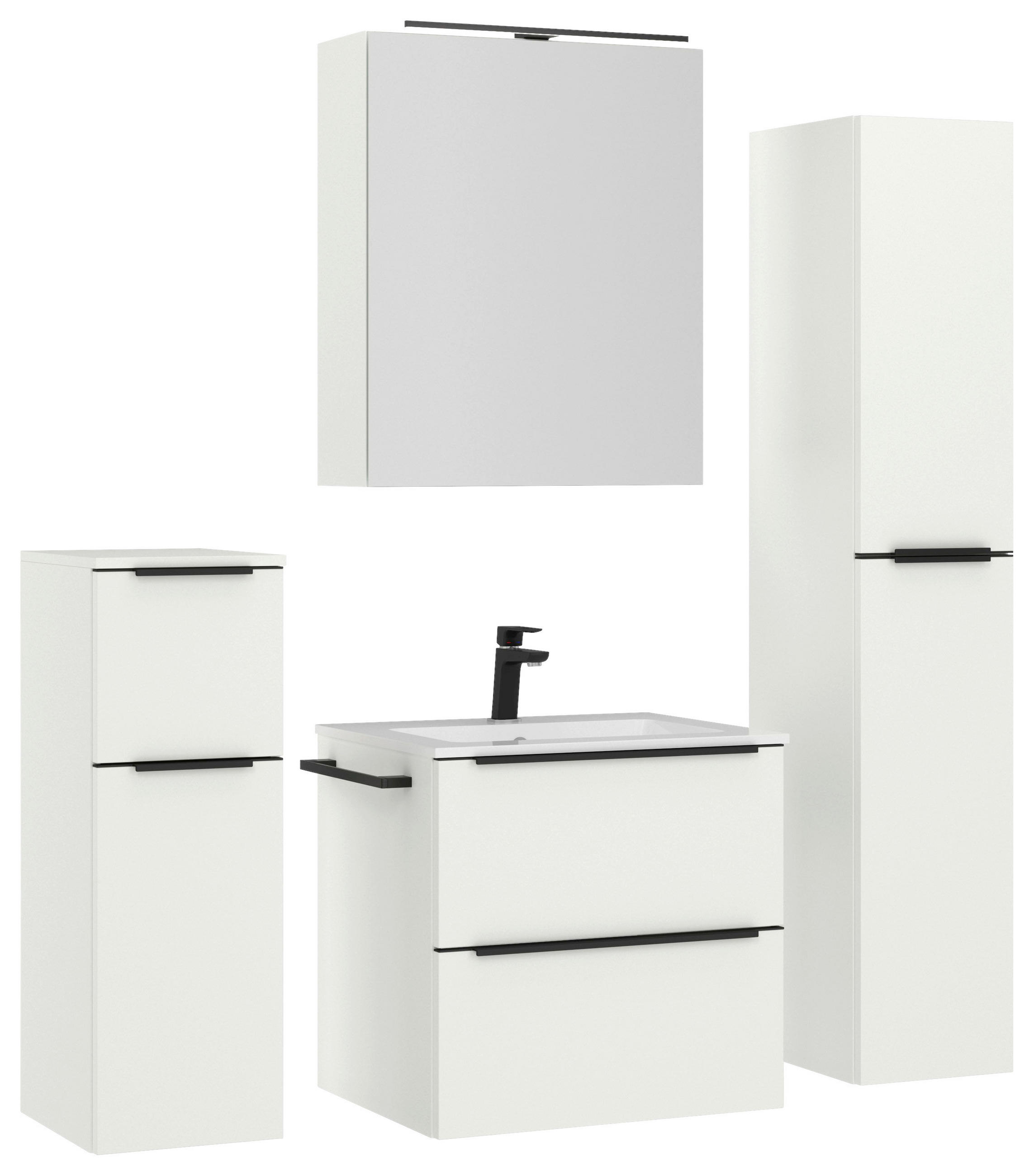 BADEZIMMER 5-teilig  in 121 cm  - Schwarz/Weiß, MODERN, Holzwerkstoff/Stein (121cm) - Nobilia