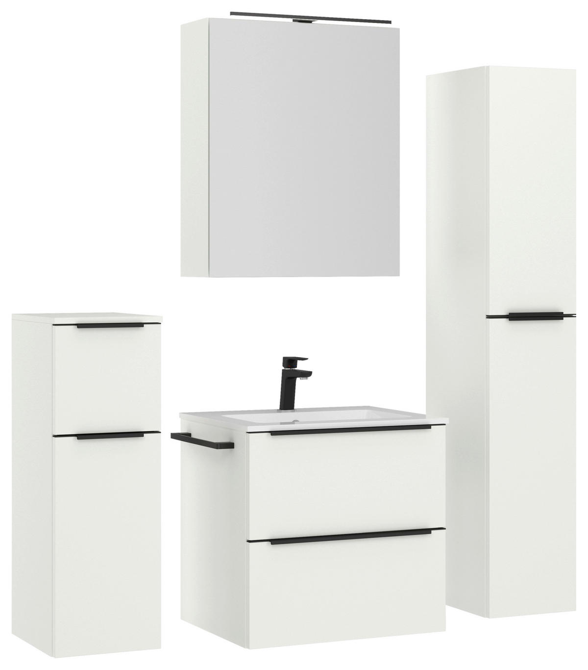 BADEZIMMER 5-teilig  in 121 cm  - Schwarz/Weiß, MODERN, Holzwerkstoff/Stein (121cm) - Nobilia