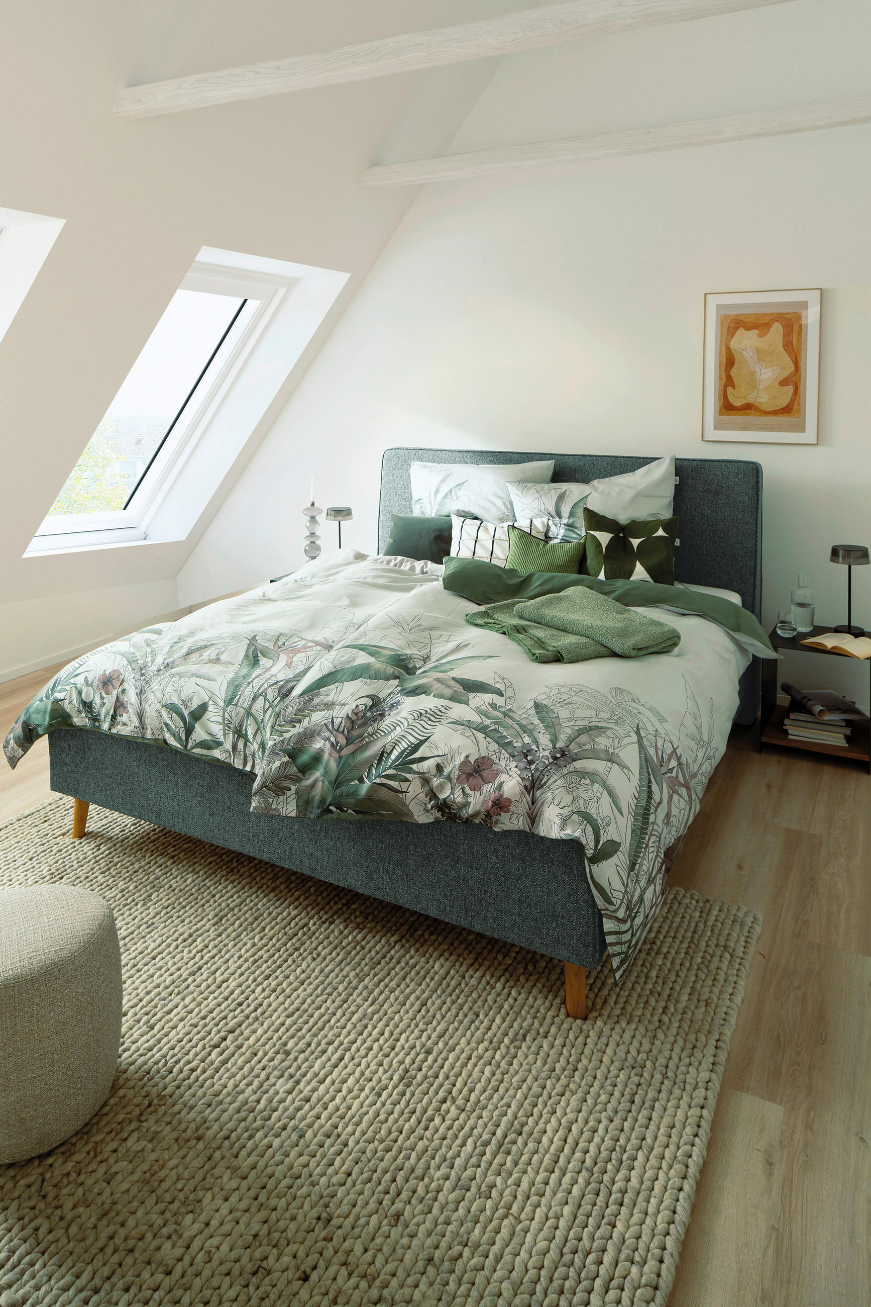 WENDEBETTWÄSCHE SW-Tropical grün Satin 140/200 cm  - Salbeigrün/Hellgrün, Basics, Textil (140/200cm) - Schöner Wohnen