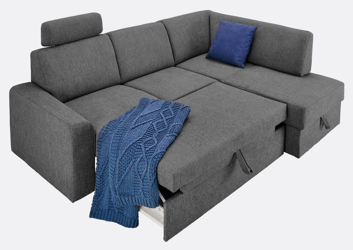 WOHNLANDSCHAFT  in Webstoff Grau  - Schwarz/Grau, KONVENTIONELL, Kunststoff/Textil (224/165cm) - Xora