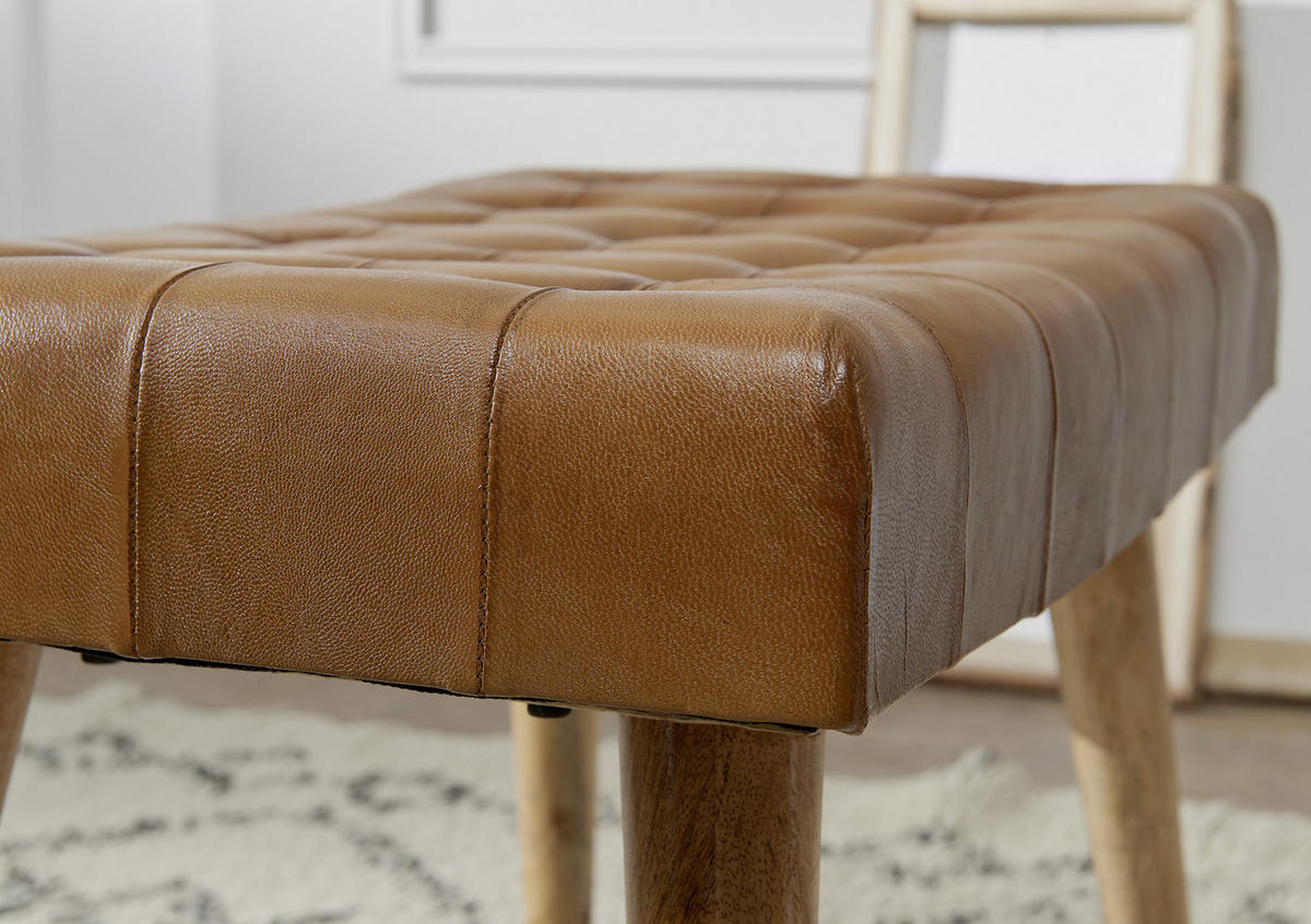 HOCKER in Leder Braun  - Braun, Natur, Leder/Holz (67/47/39cm) - MID.YOU