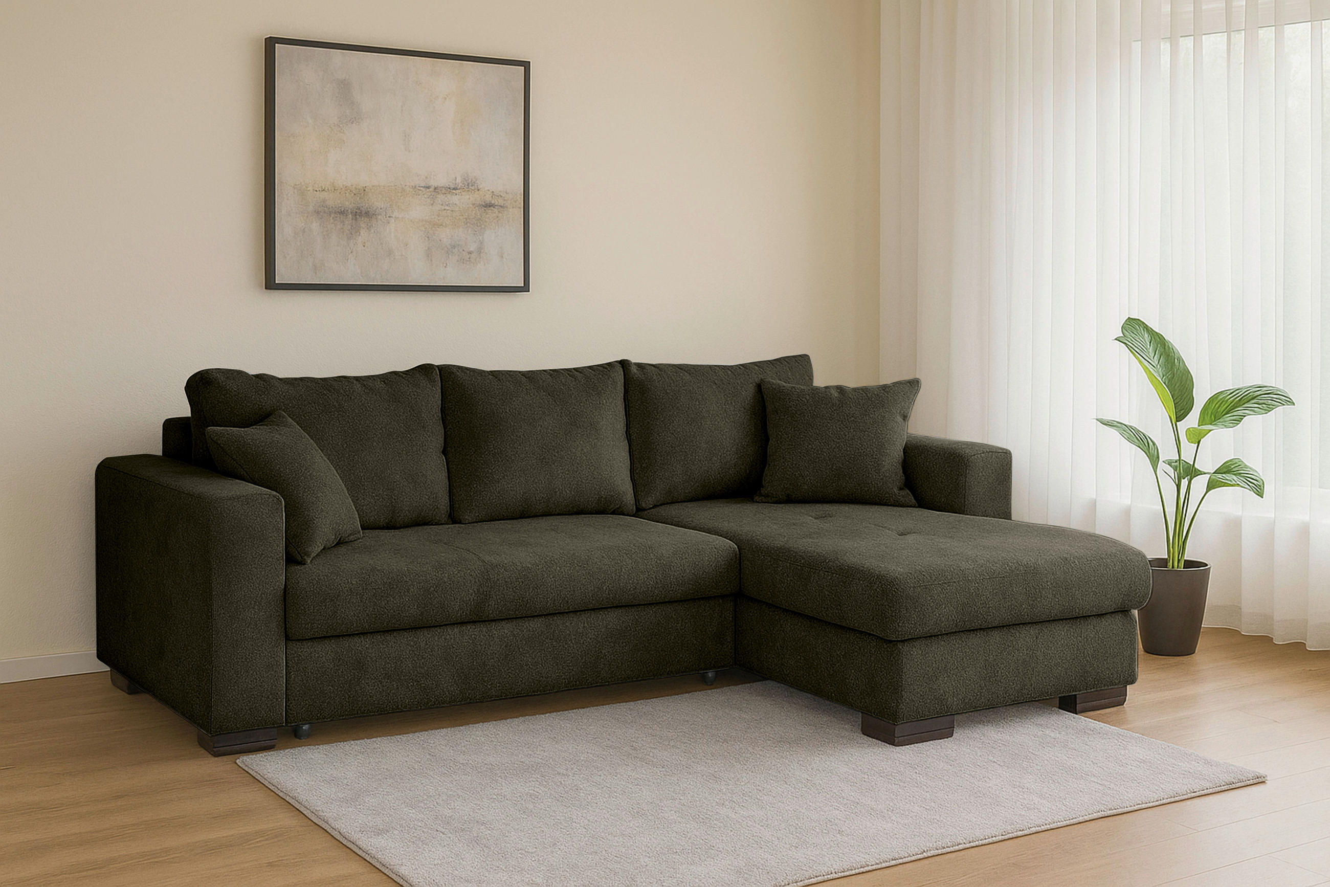ECKSOFA Dunkelgrün Webstoff  - Dunkelgrün/Braun, KONVENTIONELL, Holz/Textil (170/235cm) - Carryhome