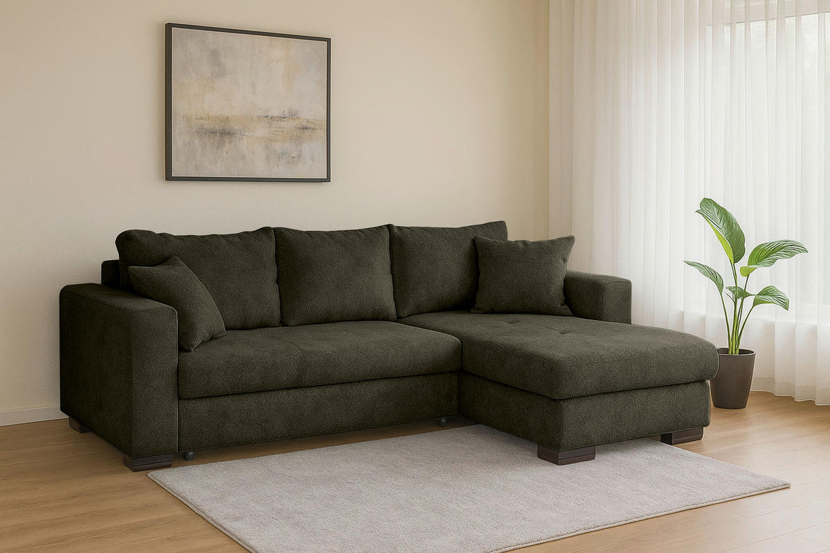 ECKSOFA Dunkelgrün Webstoff  - Dunkelgrün/Braun, KONVENTIONELL, Holz/Textil (170/235cm) - Carryhome