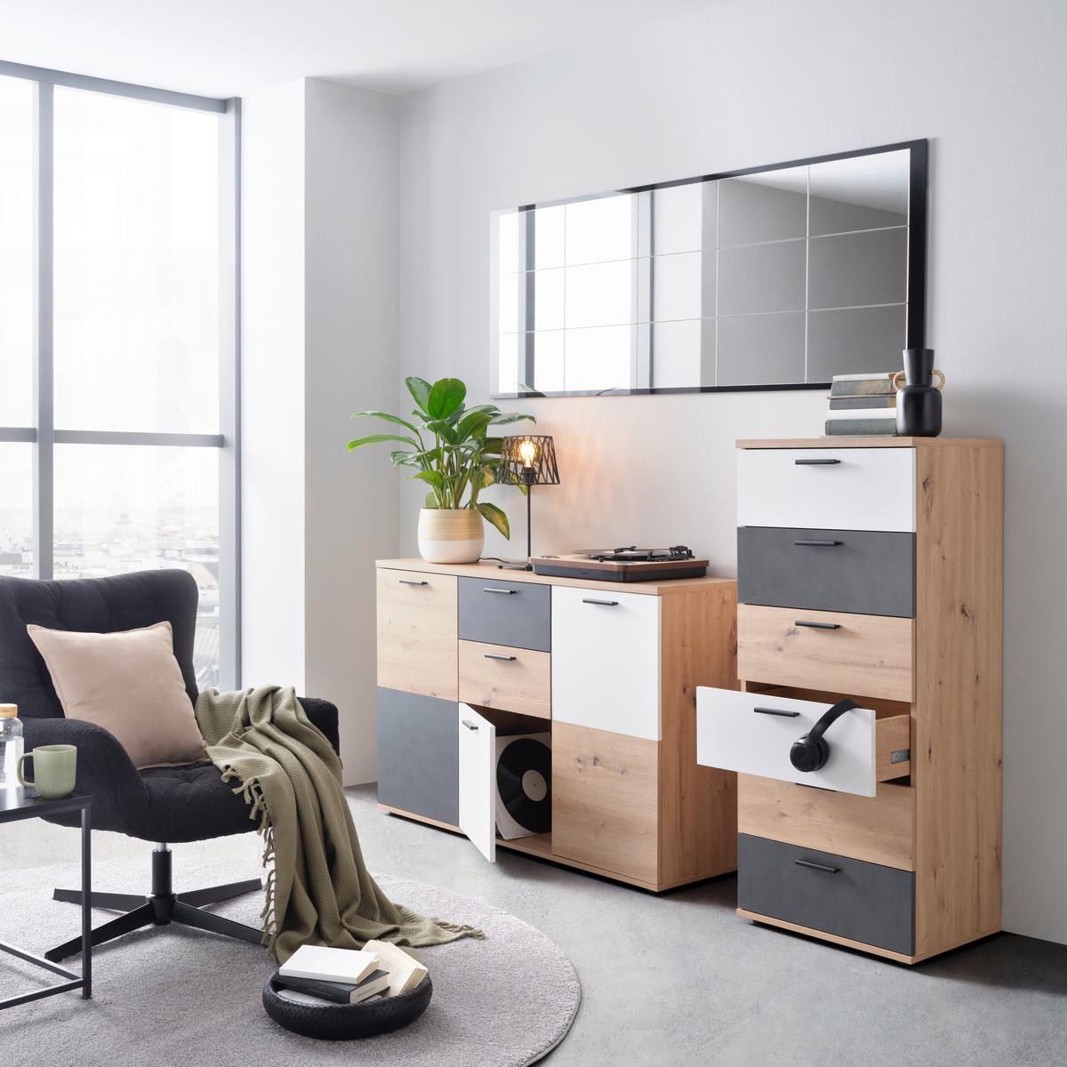 KOMODA,  - Moderno, umetna masa/leseni material (52/125/40cm) - Carryhome