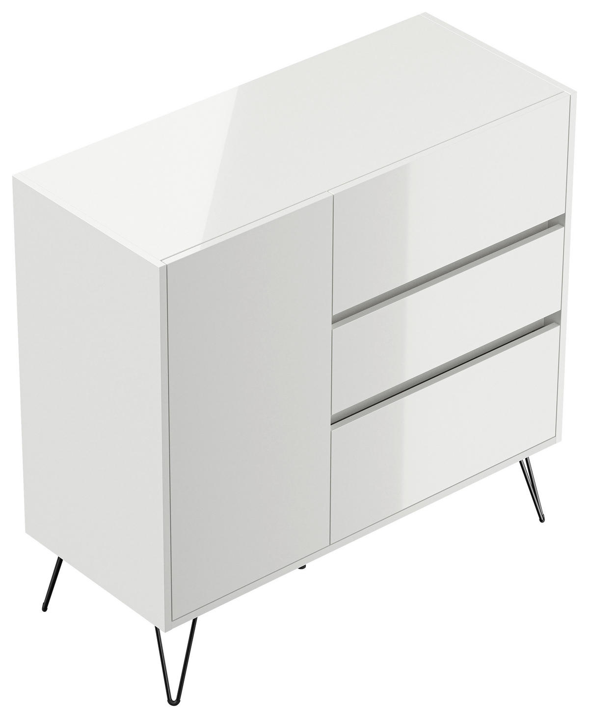 SIDEBOARD Posseik Industrial 99/93,6/42 cm 3 Schublade(n)  - Weiß Hochglanz/Schwarz, Design, Holzwerkstoff/Metall (99/93,6/42cm) - MID.YOU