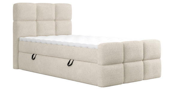 BOXBETT 120/200 cm,  in Beige, gepolstertes Kopfteil, Bettkasten, Topper, H3 = fest  - Beige/Schwarz, Design, Holzwerkstoff/Kunststoff (120/200cm) - Xora