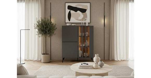 HIGHBOARD , 96,3/117/41,5 cm,  - Schwarz/Grau, Design, Glas/Holzwerkstoff (96,3/117/41,5cm) - Novel