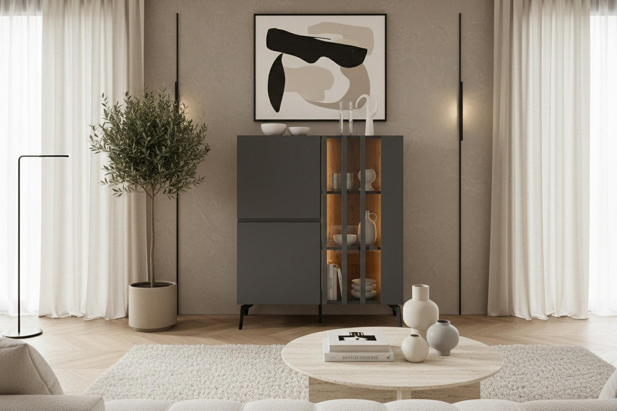 HIGHBOARD  96,3/117/41,5 cm  - Schwarz/Grau, Design, Glas/Holzwerkstoff (96,3/117/41,5cm) - Novel