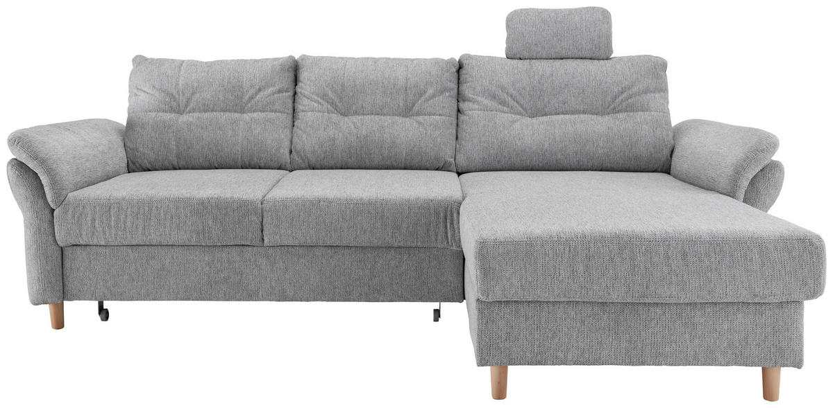 ECKSOFA in Chenille Silberfarben  - Silberfarben/Naturfarben, Modern, Holz/Textil (250/176cm) - Livetastic