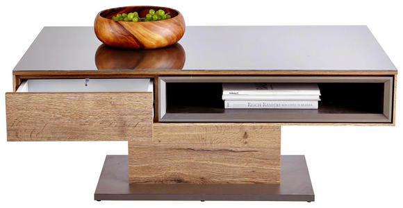 COUCHTISCH in Glas, Holzwerkstoff 115/65/44 cm - Eichefarben/Grau, Design, Glas/Holzwerkstoff (115/65/44cm) - Hom`in