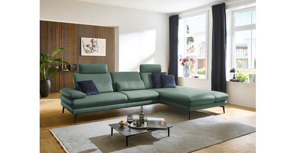 ECKSOFA in Echtleder Opal  308/195 cm  - Opal/Schwarz, Design, Leder/Metall (308/195cm) - Dieter Knoll