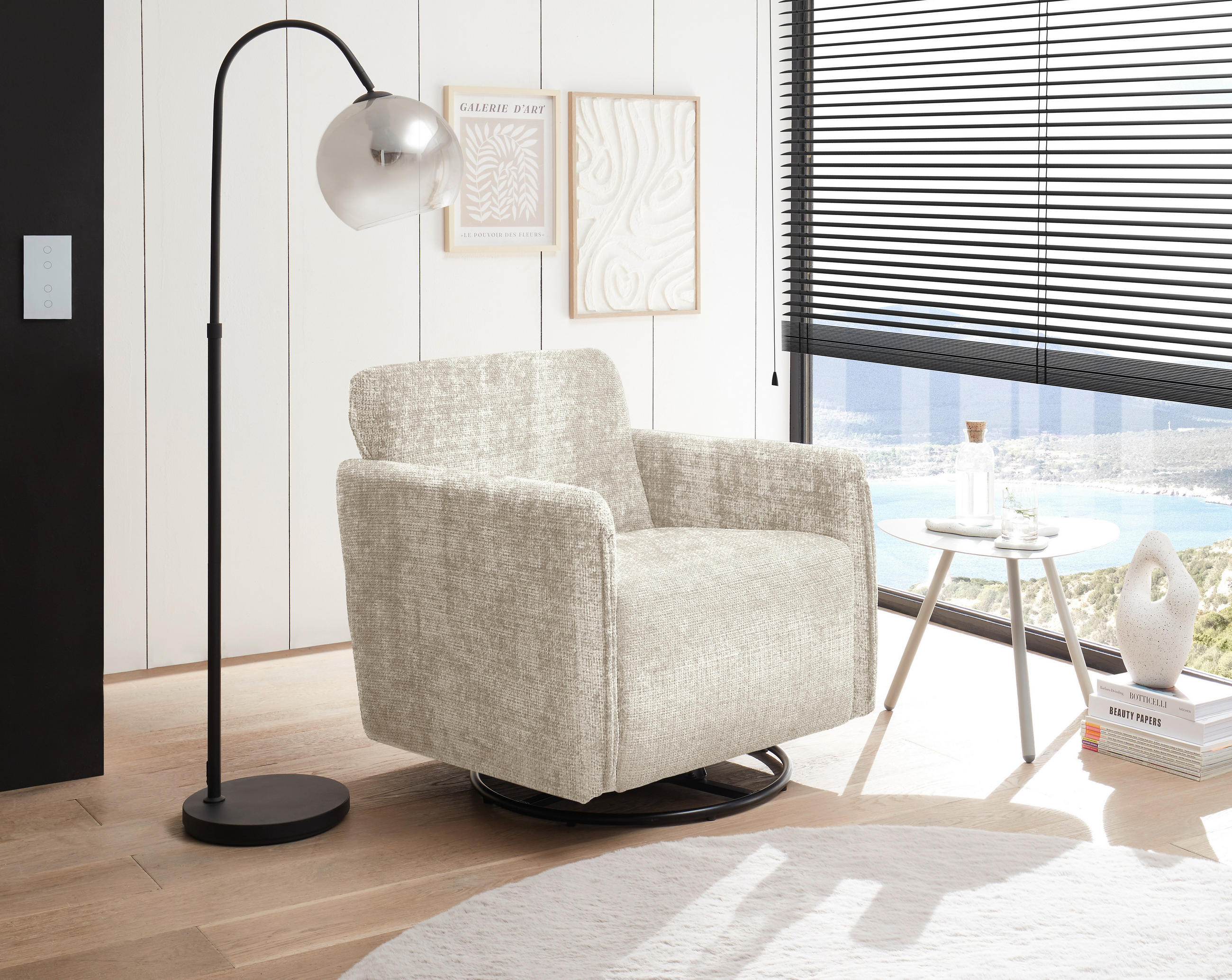 SESSEL in Chenille Beige  - Beige/Schwarz, Basics, Textil/Metall (76/78/81cm) - Livetastic