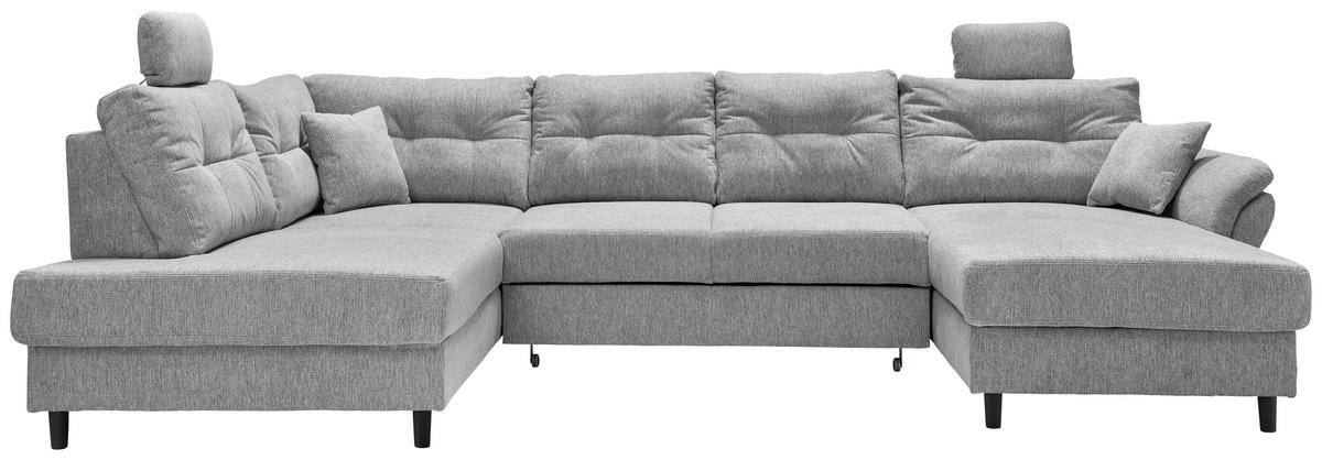 WOHNLANDSCHAFT Silberfarben Chenille  - Silberfarben/Schwarz, MODERN, Holz/Textil (206/338/176cm) - Livetastic