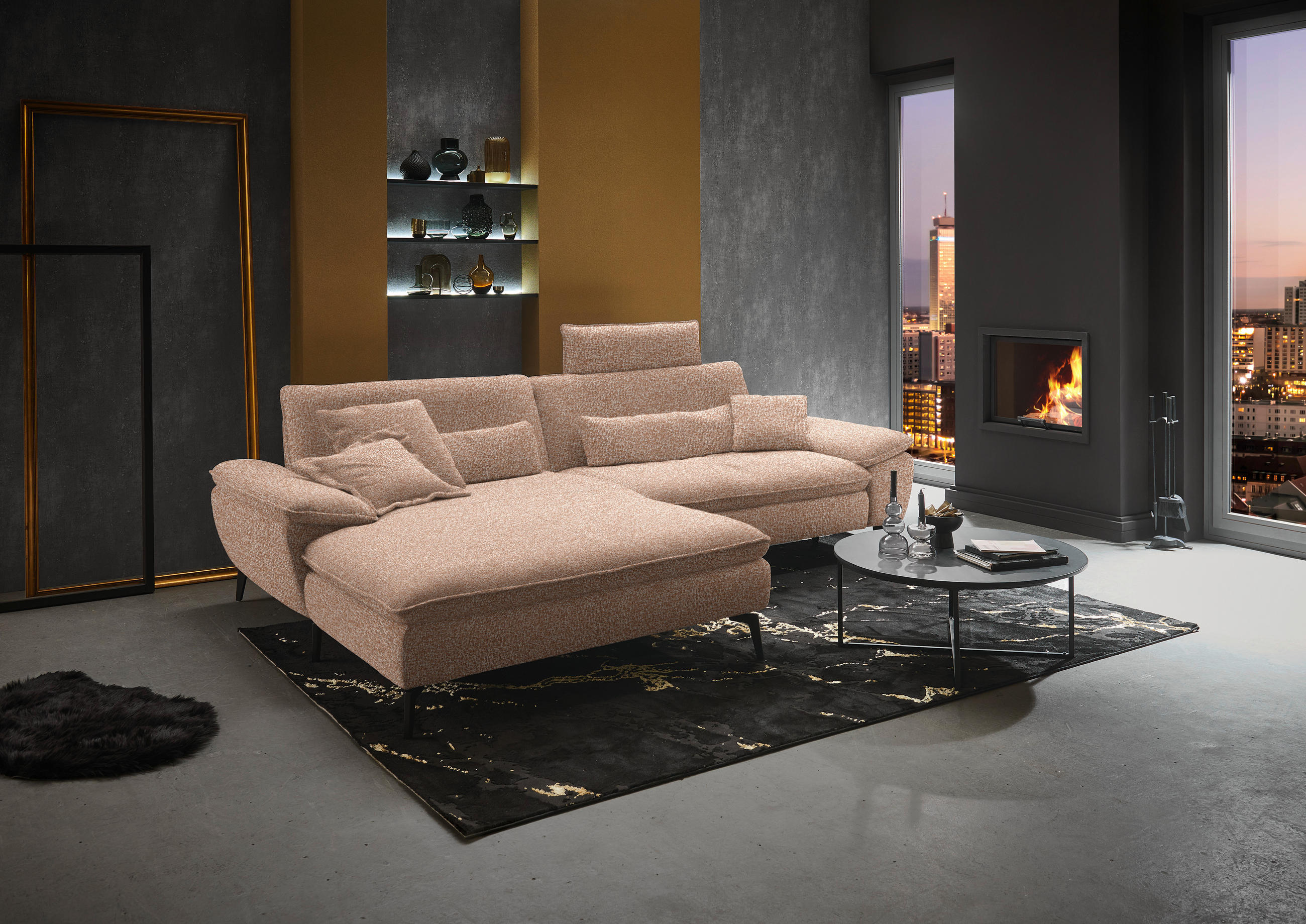 ECKSOFA in Webstoff Rotbraun  - Rotbraun/Schwarz, Design, Textil/Metall (197/295cm) - Valdera