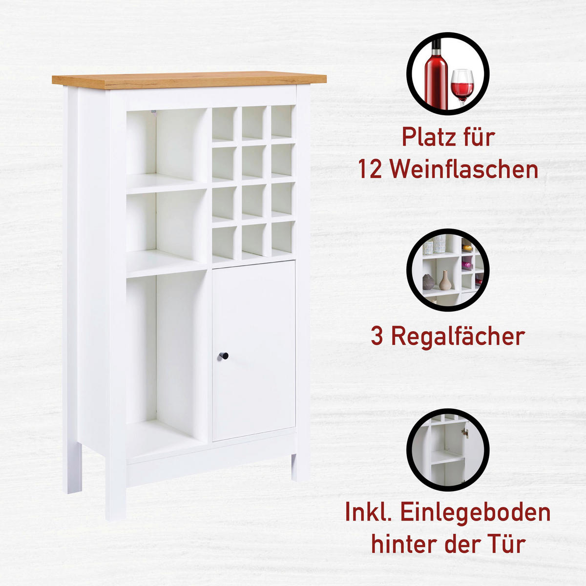 WEINSCHRANK  - Schwarz/Weiß, MODERN, Holzwerkstoff/Kunststoff (76,8/124,4/33cm) - home24