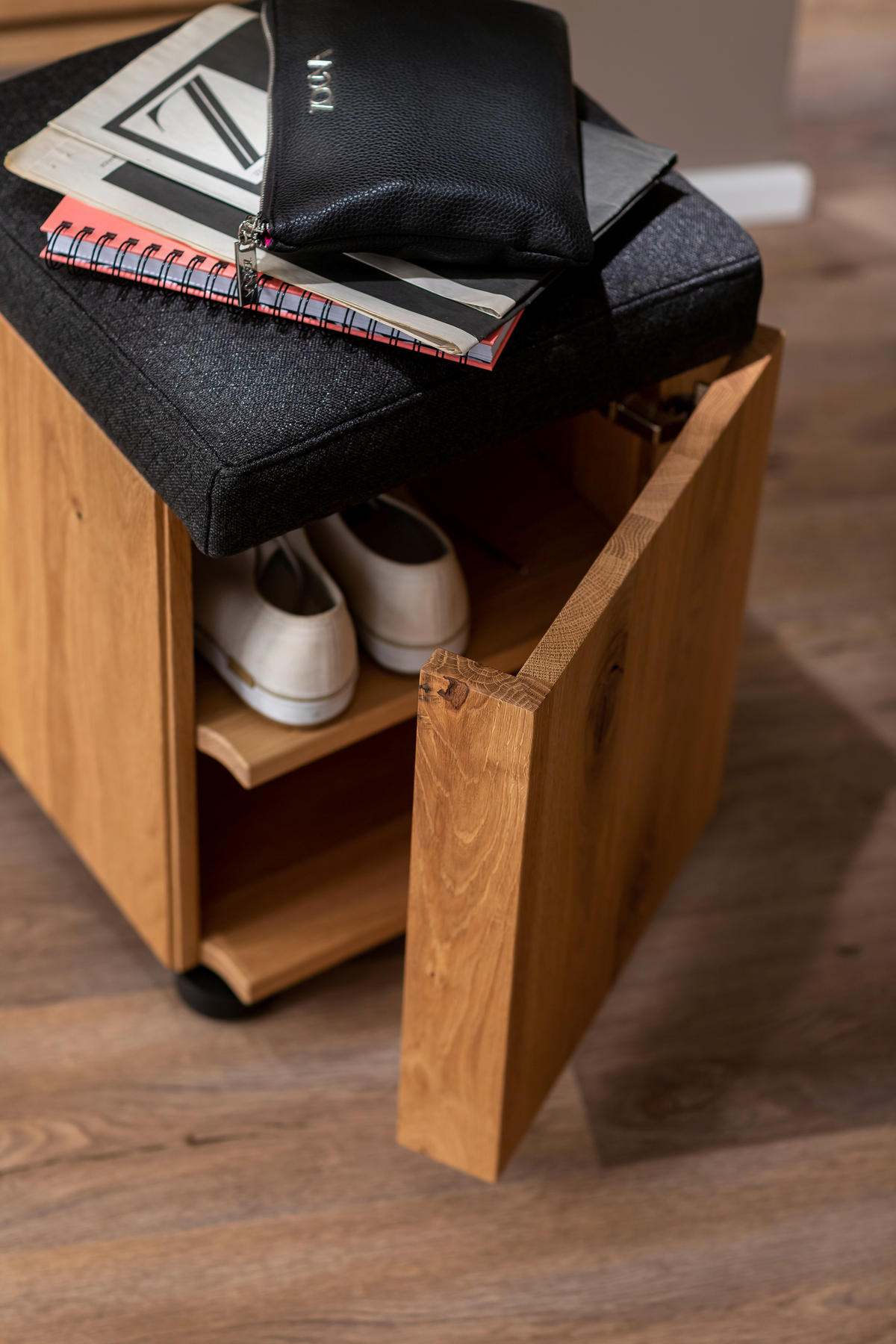 GARDEROBENBANK  in 34/50/35 cm  - Eichefarben/Anthrazit, Design, Holz/Textil (34/50/35cm) - Schöner Wohnen