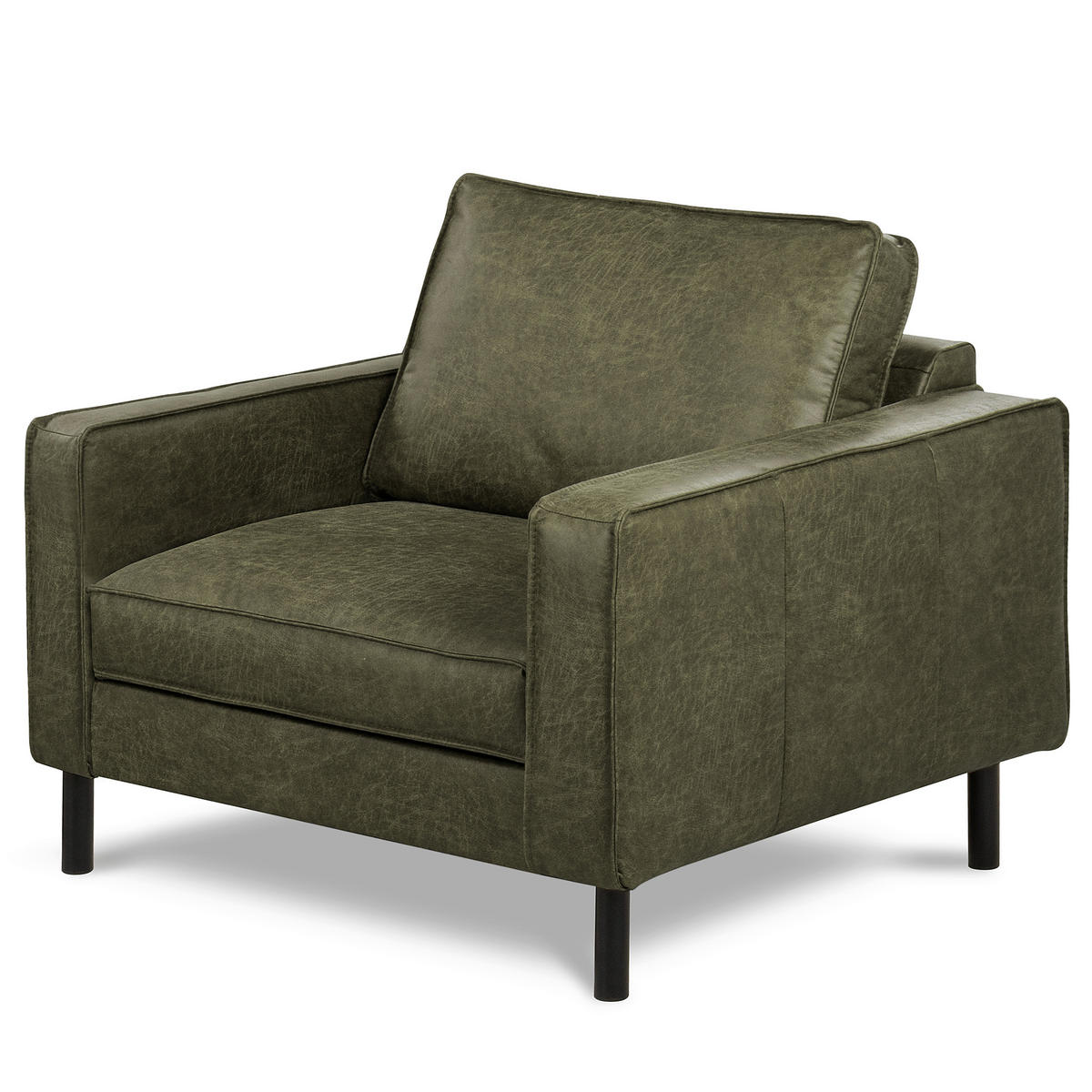 SESSEL in Lederlook Echtleder Grün  - Schwarz/Grün, Design, Leder/Textil (88/85/92cm) - Livetastic