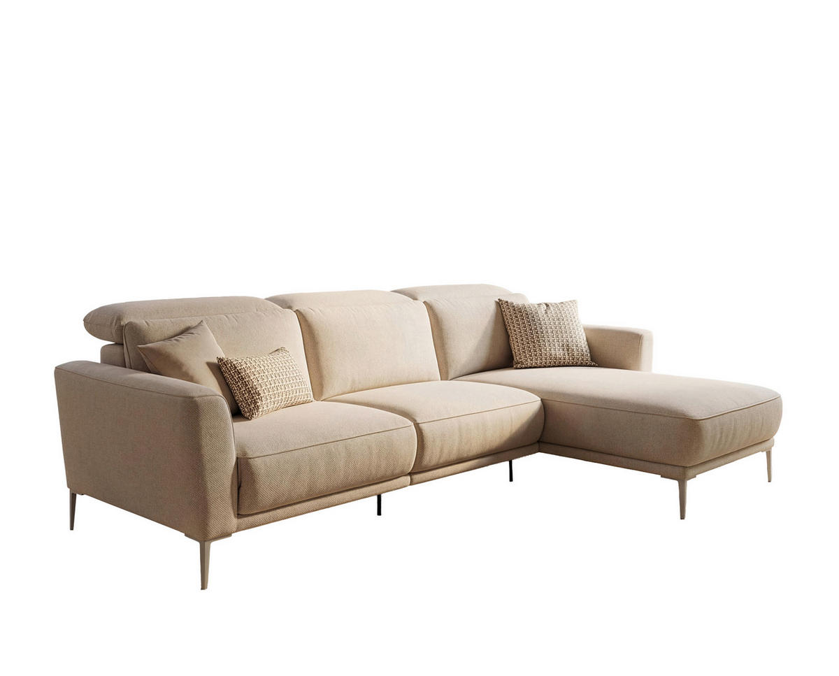 ECKSOFA Creme Flachgewebe  - Beige/Creme, Design, Textil/Metall (280/177cm) - Johann Jakob