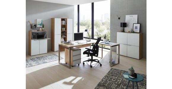 AKTENSCHRANK Weiß, Eichefarben - Eichefarben/Weiß, Design, Glas/Holzwerkstoff (112,6/114/37,2cm) - Voleo